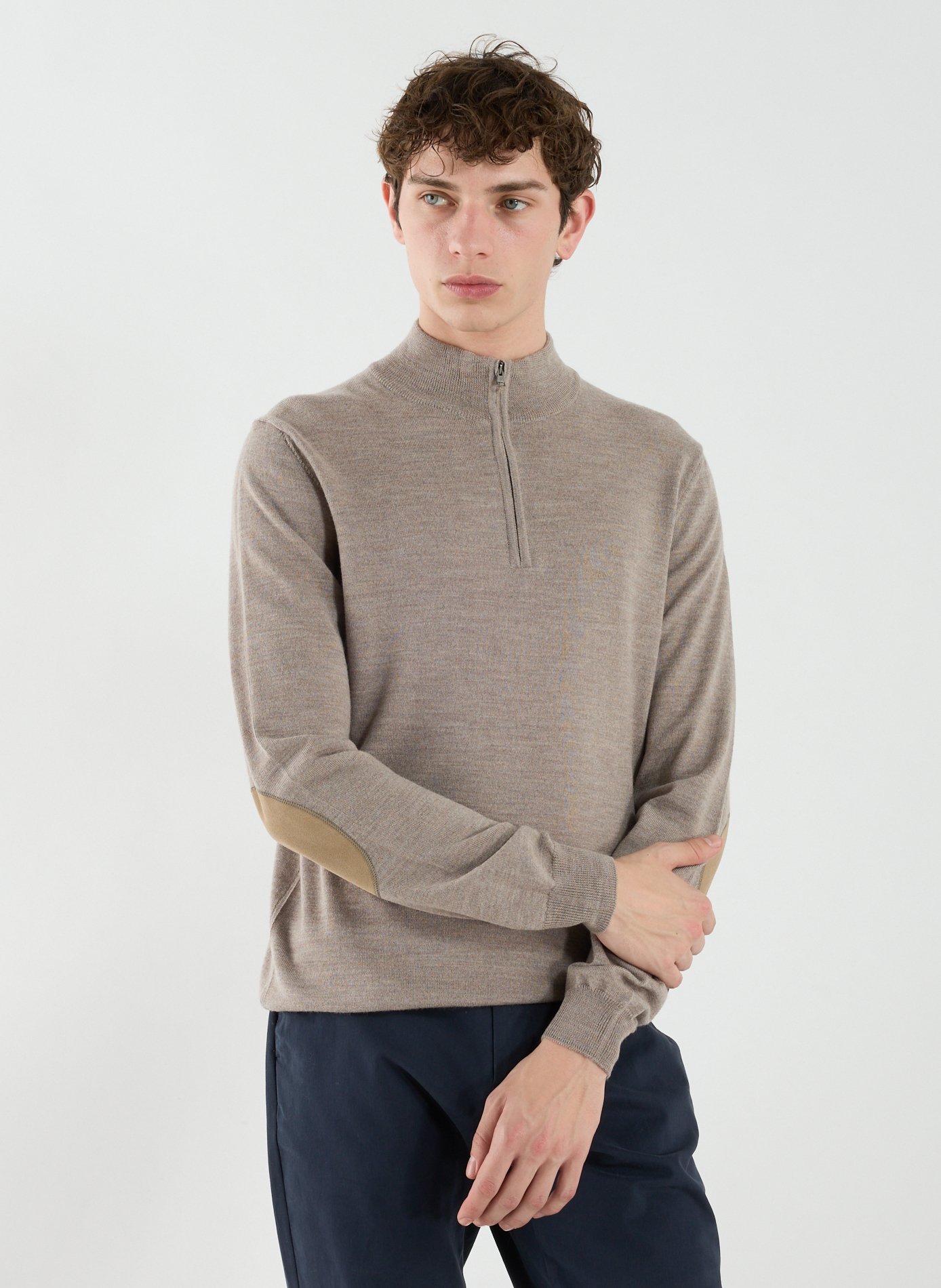 Pull col zippé en laine mérinos FACONNABLE Beige