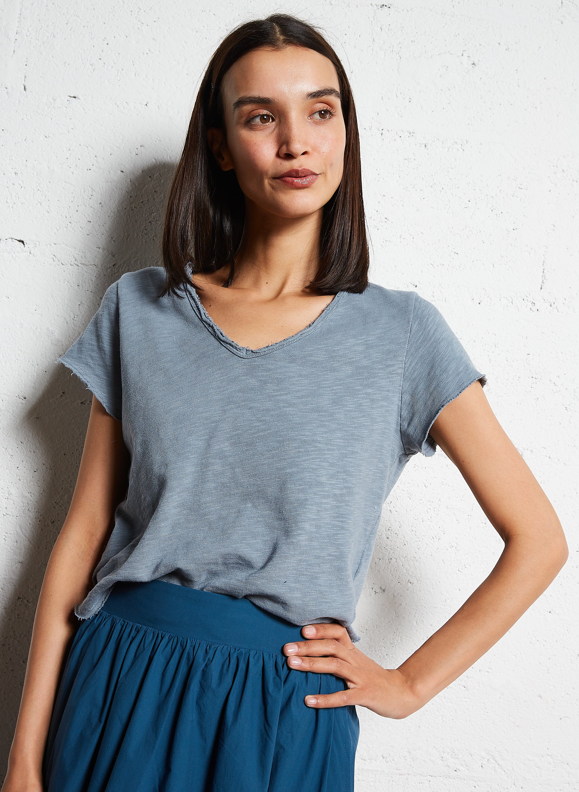 Tee-shirt droit col v en coton sonoma AMERICAN VINTAGE Gris