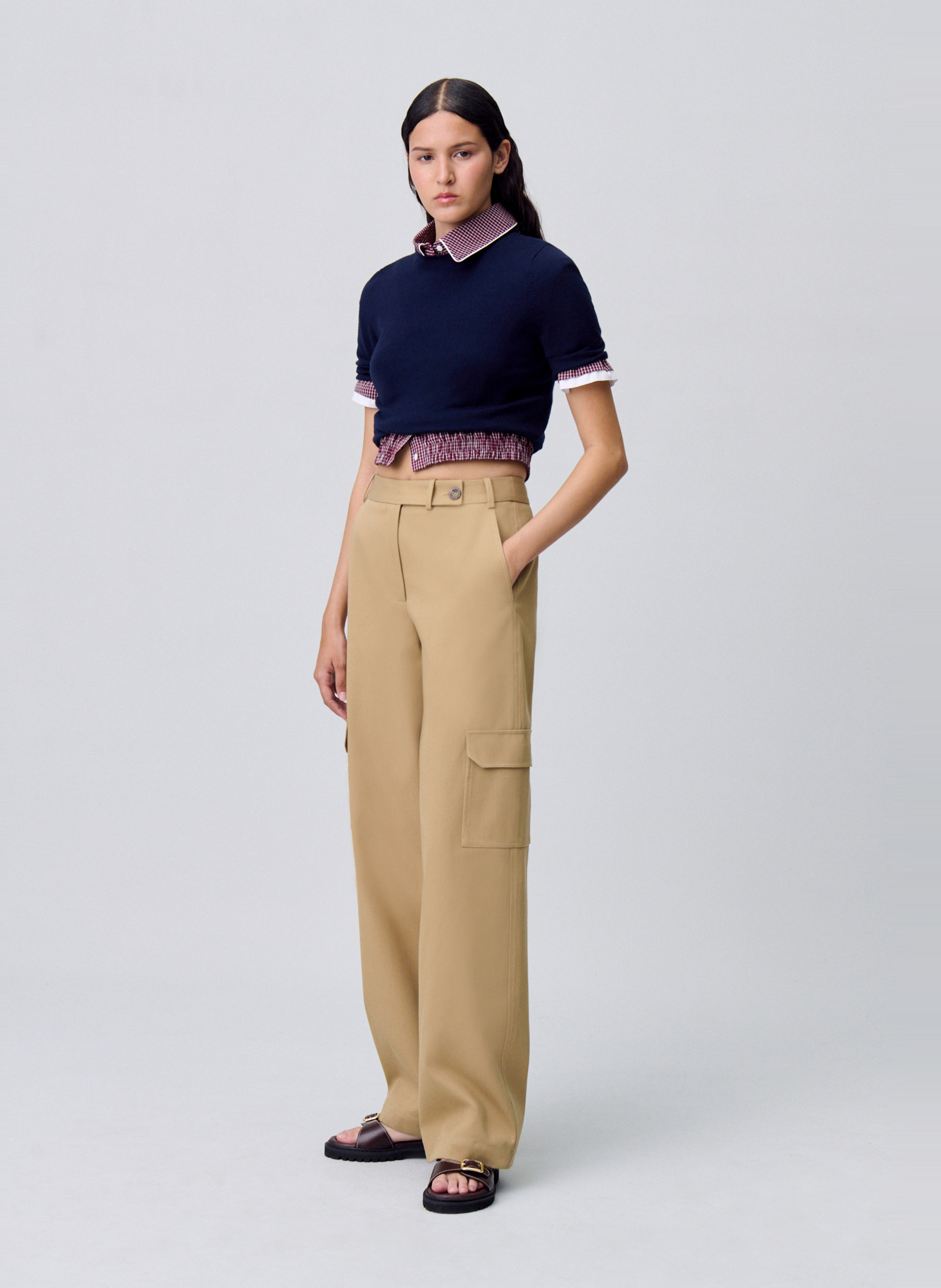 Pantalon large en coton CLAUDIE PIERLOT Beige