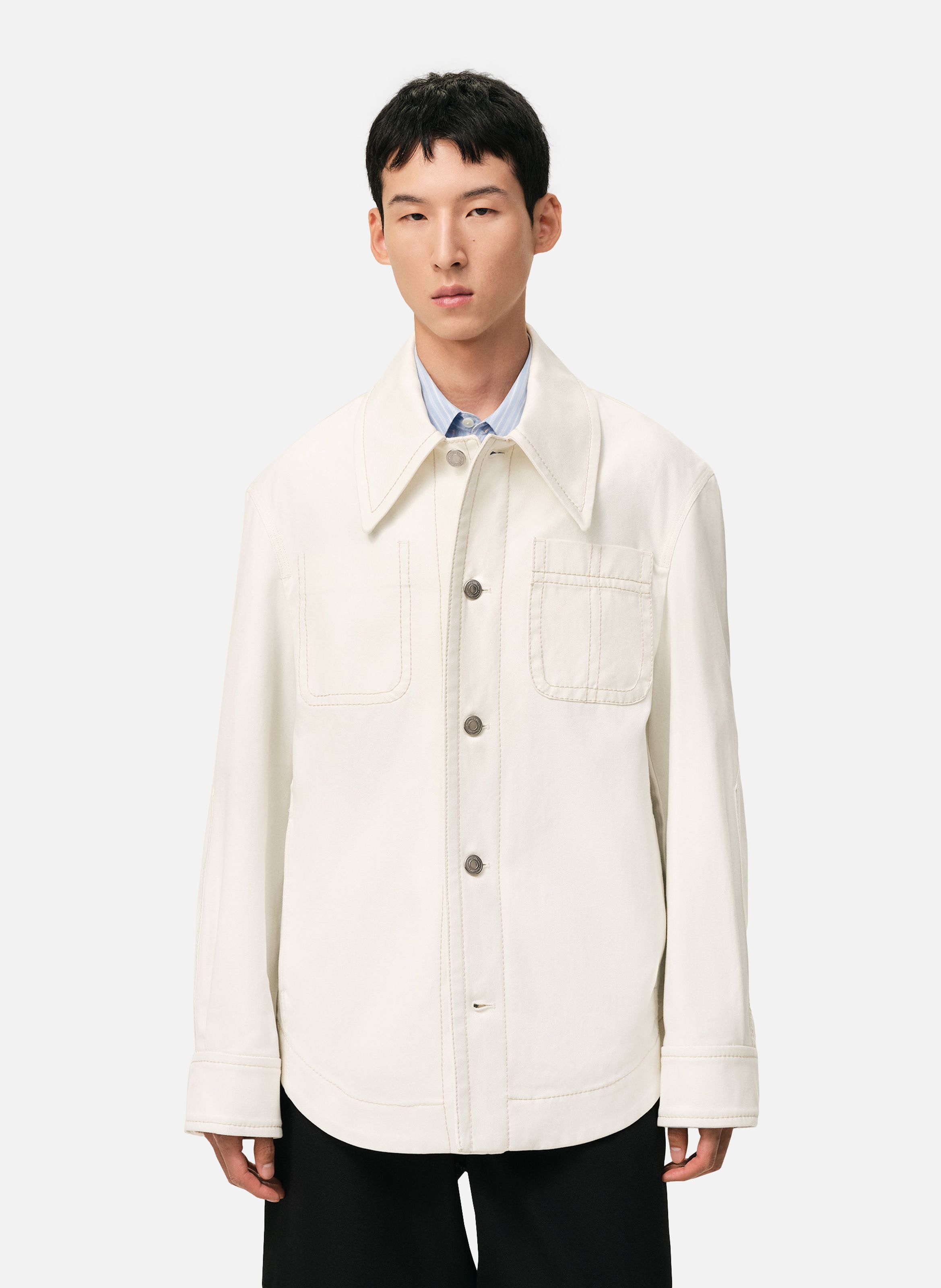 Veste worker boutonnée unisexe en coton AMI PARIS Blanc