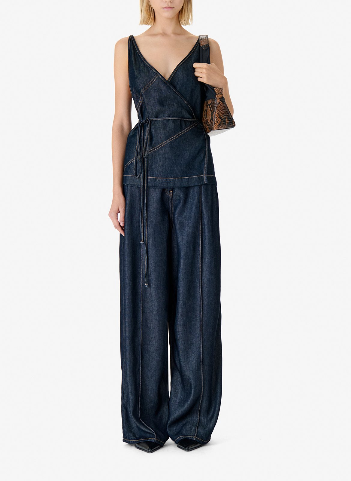 Top sans manches portefeuille en denim brut renata IRO Bleu