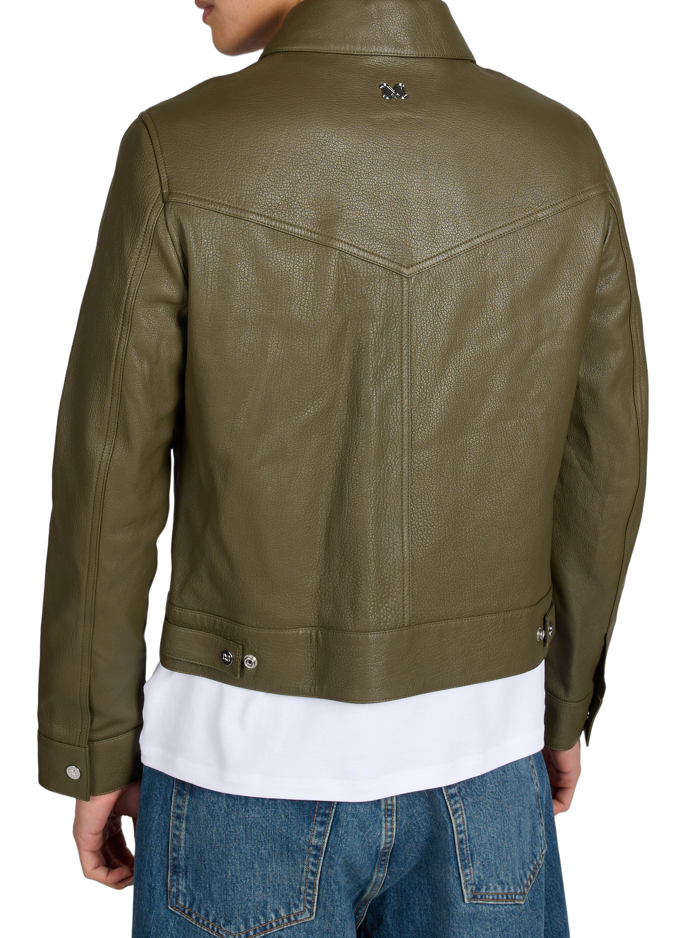 Jacket with classic collar in grained leather MOUTY Khaki