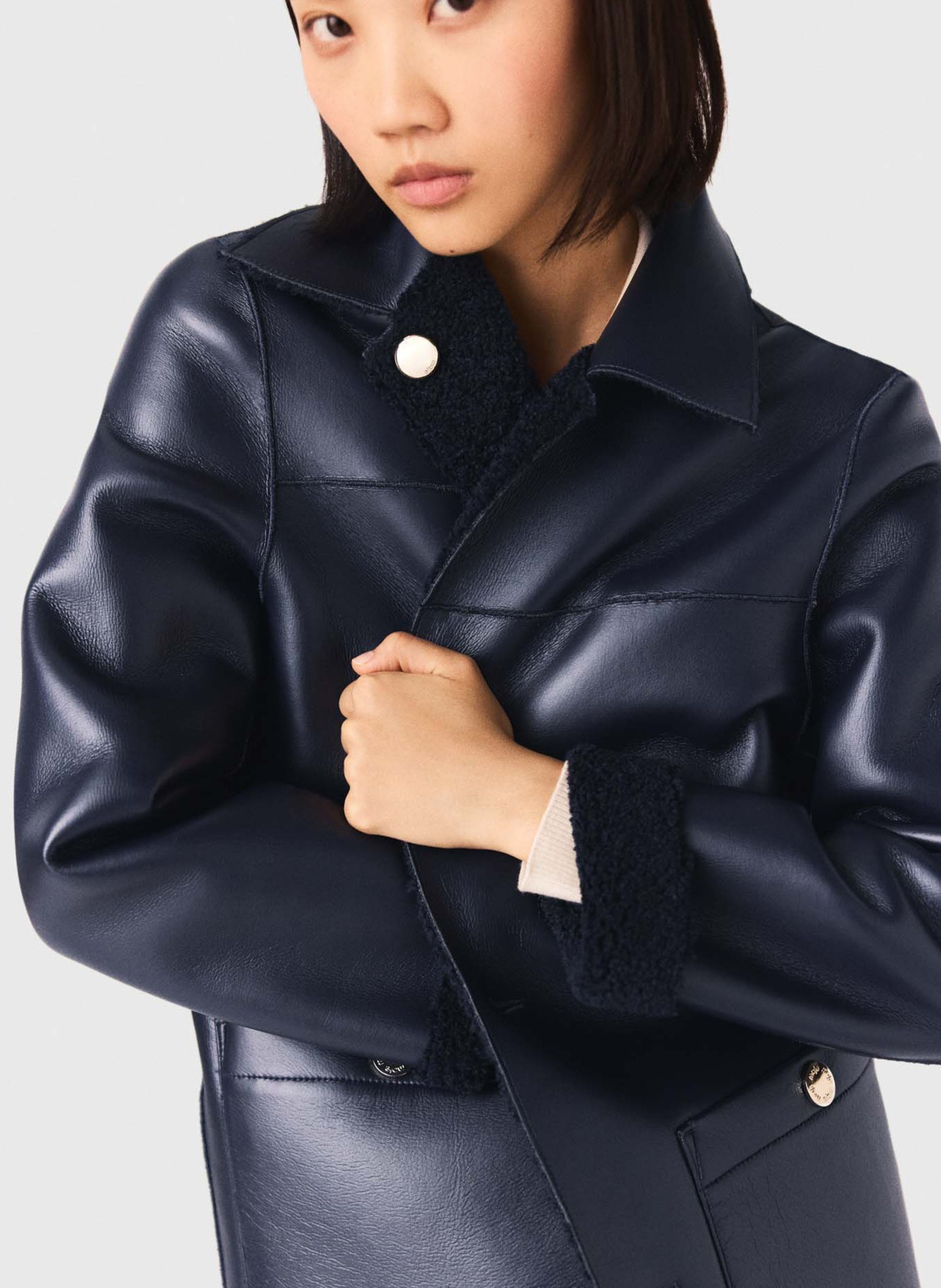 Veste col classique effet cuir MAJE Bleu