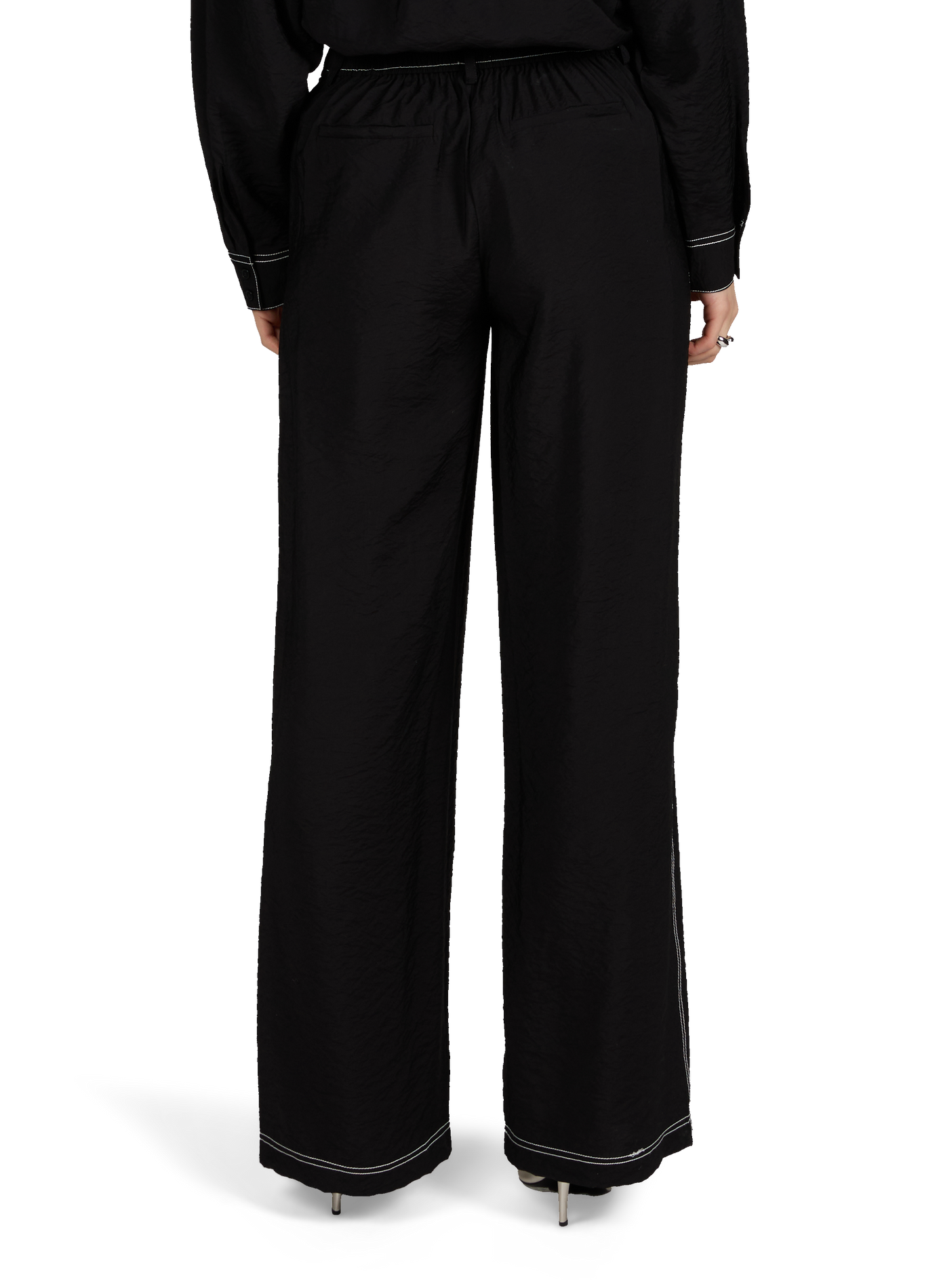 Pantalon froissé fluide et droit OBJECT Noir