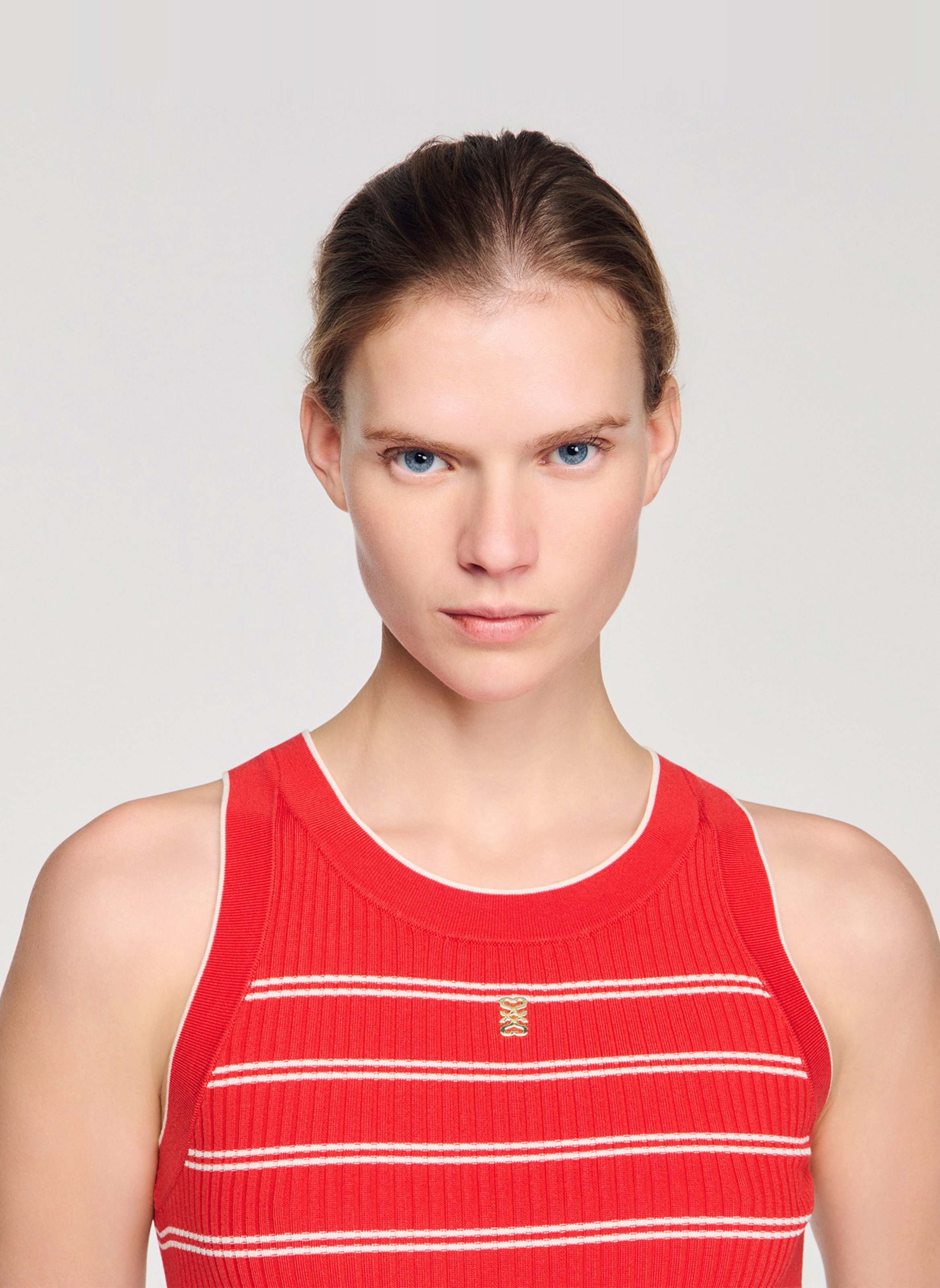 Pull col rond rayé SANDRO Rouge