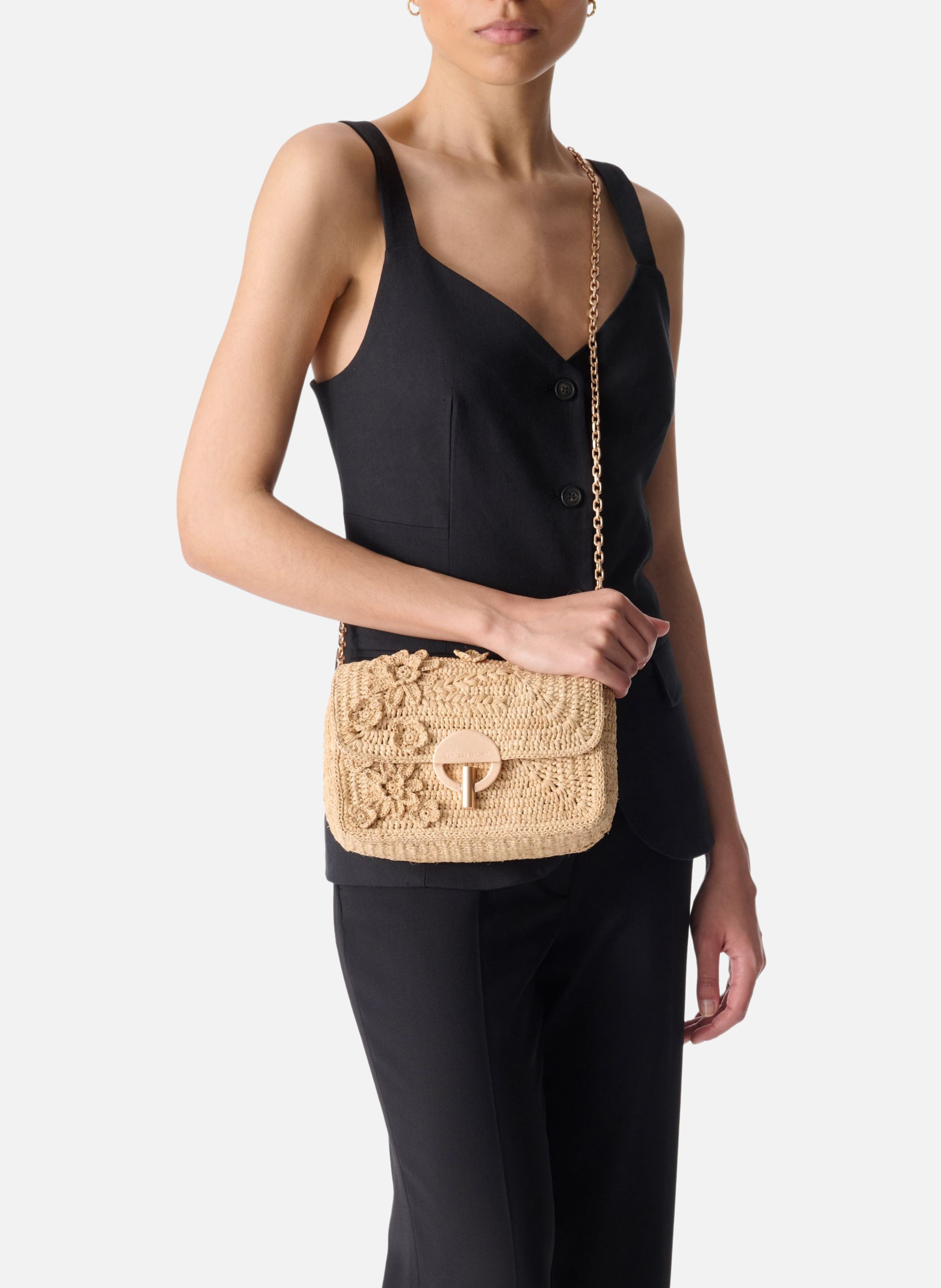 Moyen sac moon en raphia VANESSA BRUNO Blanc