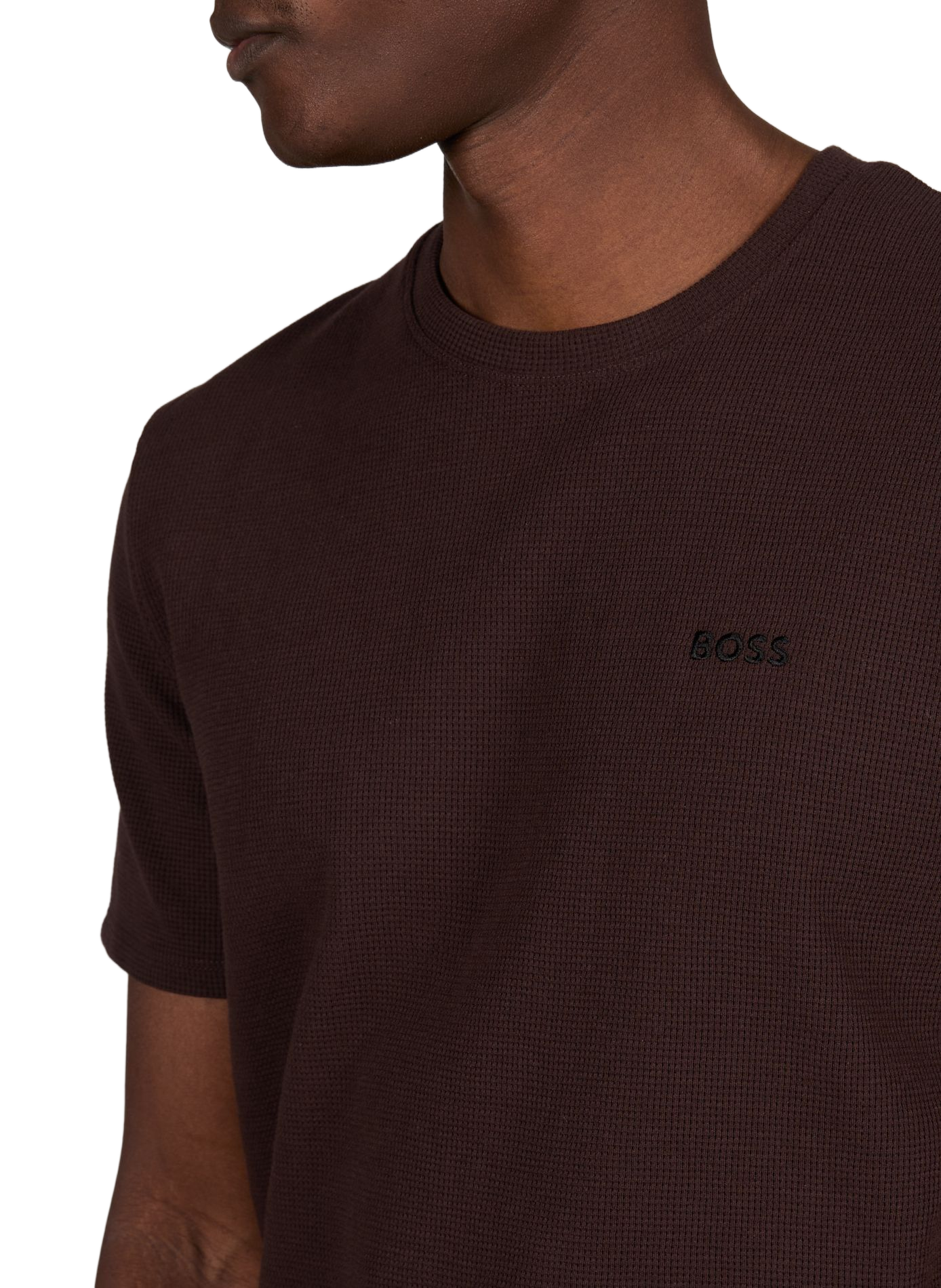 T-shirt à col rond en coton piqué mélangé BOSS Marron