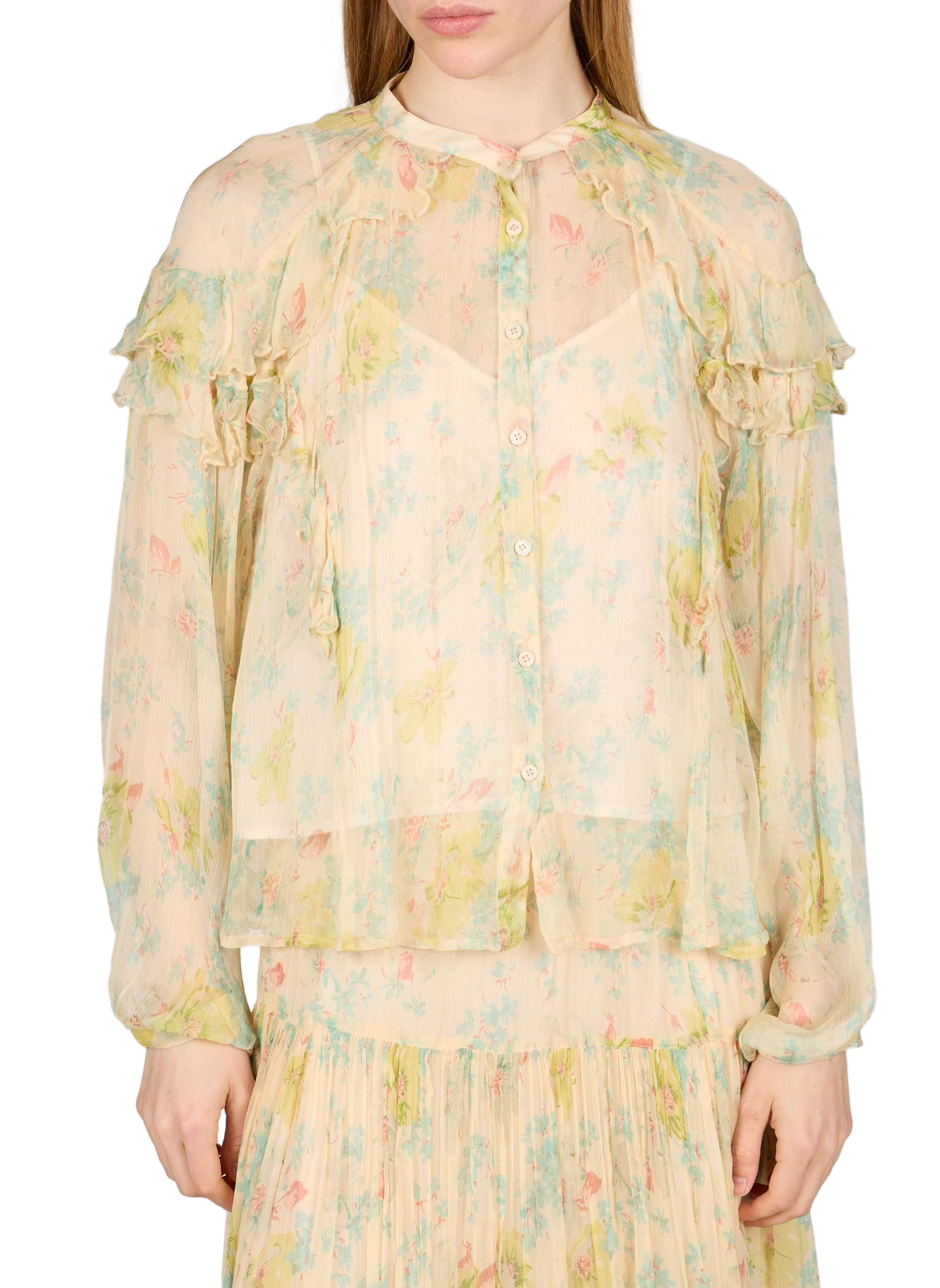Floral Diane blouse with strappy under top. PETITE MENDIGOTE Multicolour