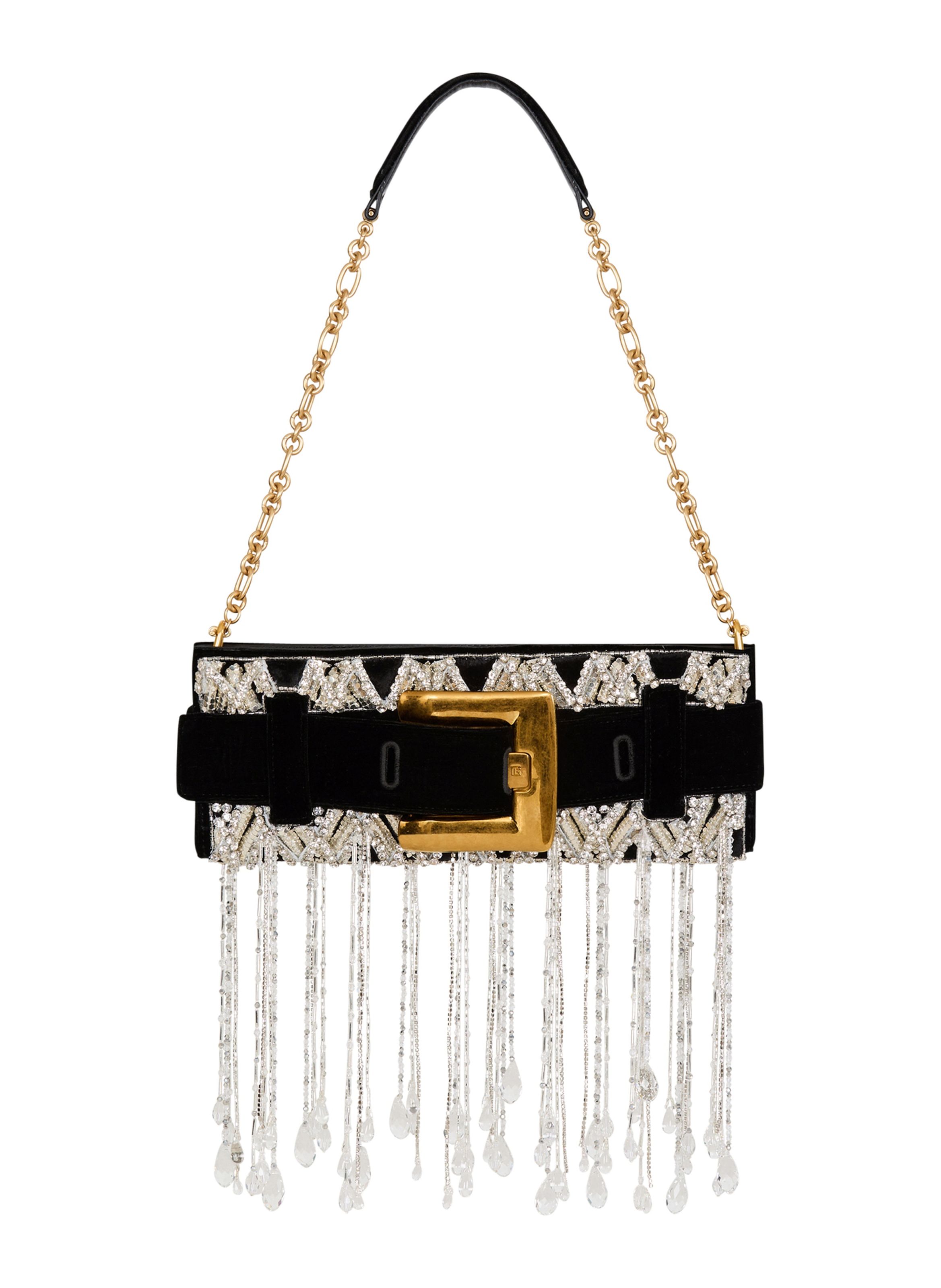 Pochette anthem en velours brodé BALMAIN Noir