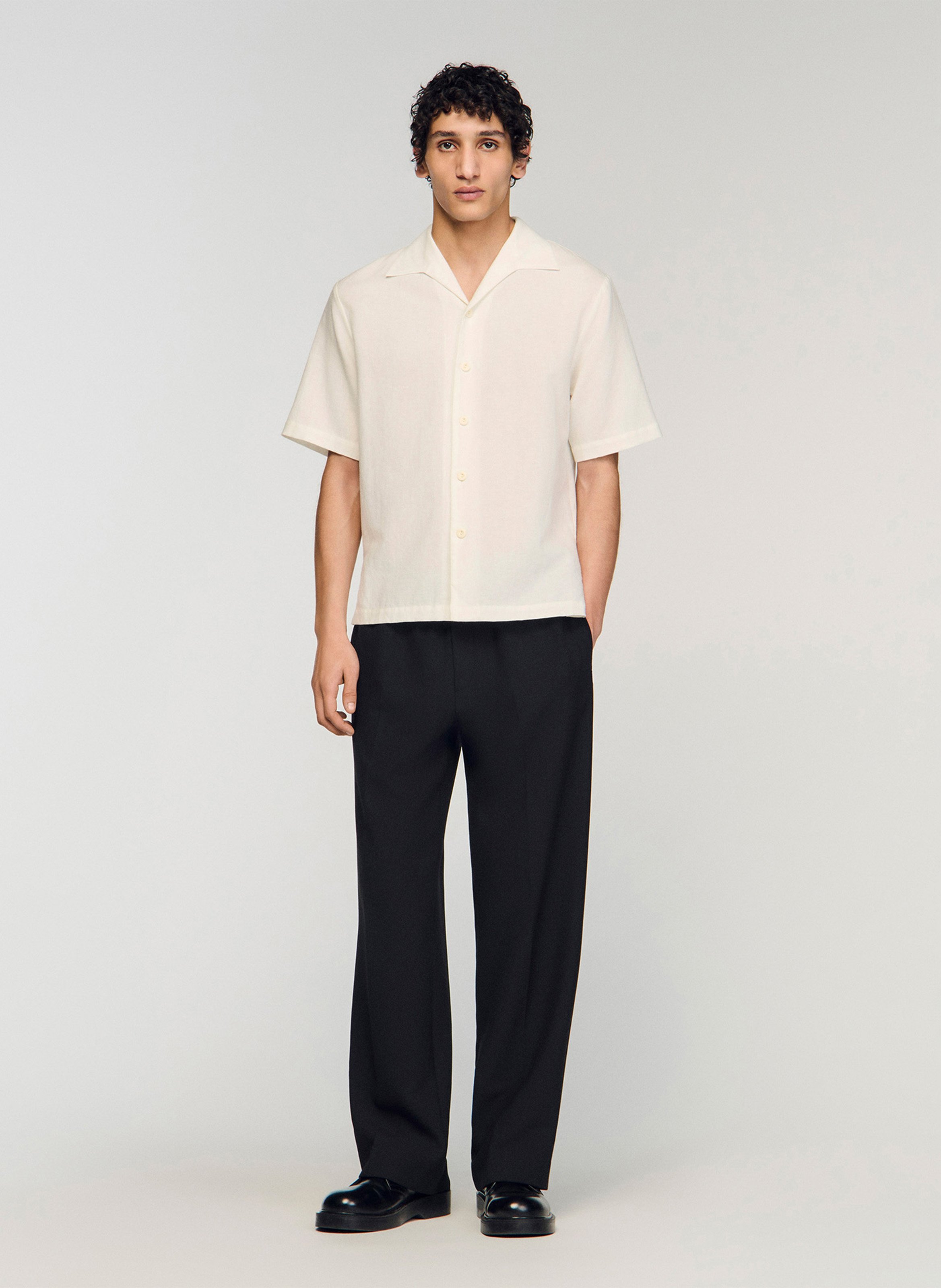 Chemise col classique en coton mélangé Beige