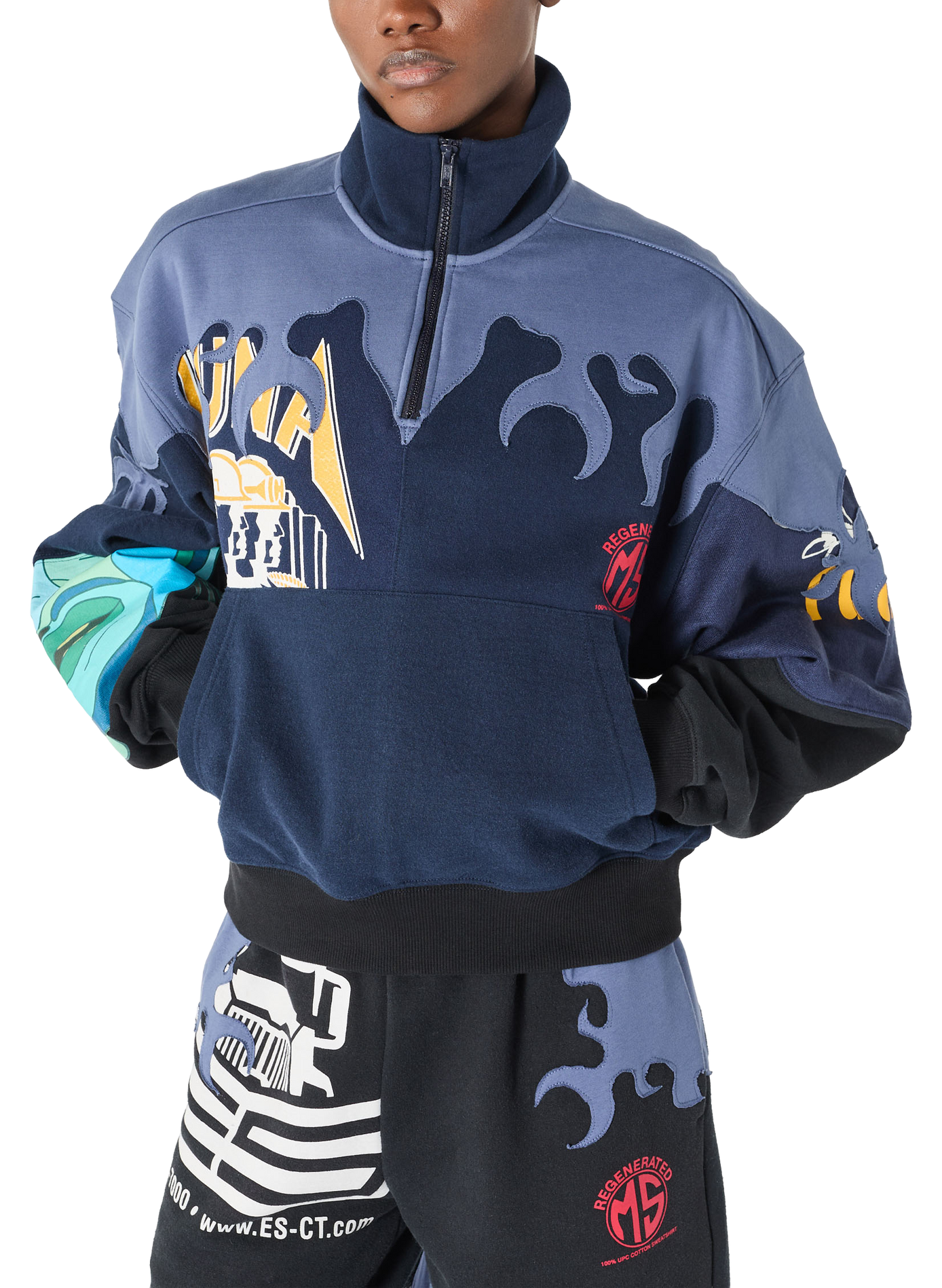 Sweatshirt en jersey upcyclé à patchs fleurs unisexe | Bleu MARINE SERRE Femme