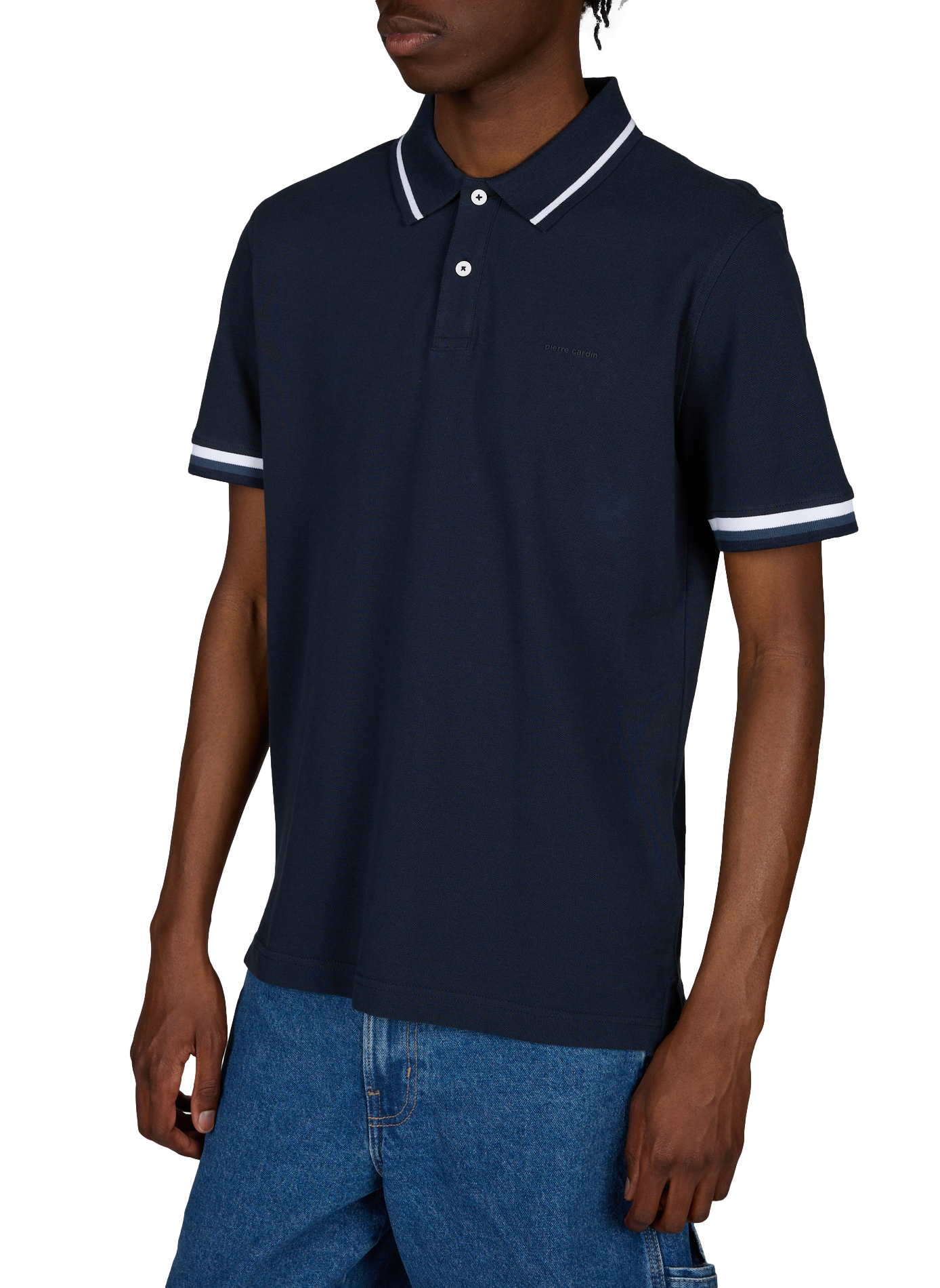 Polo à liseré contrastant en coton PIERRE CARDIN Bleu
