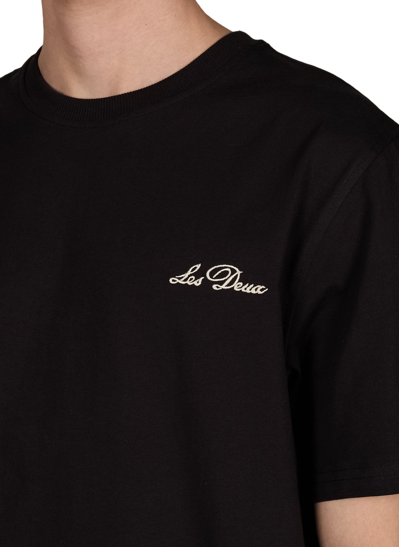 Straight embroidered cotton t-shirt LES DEUX Black
