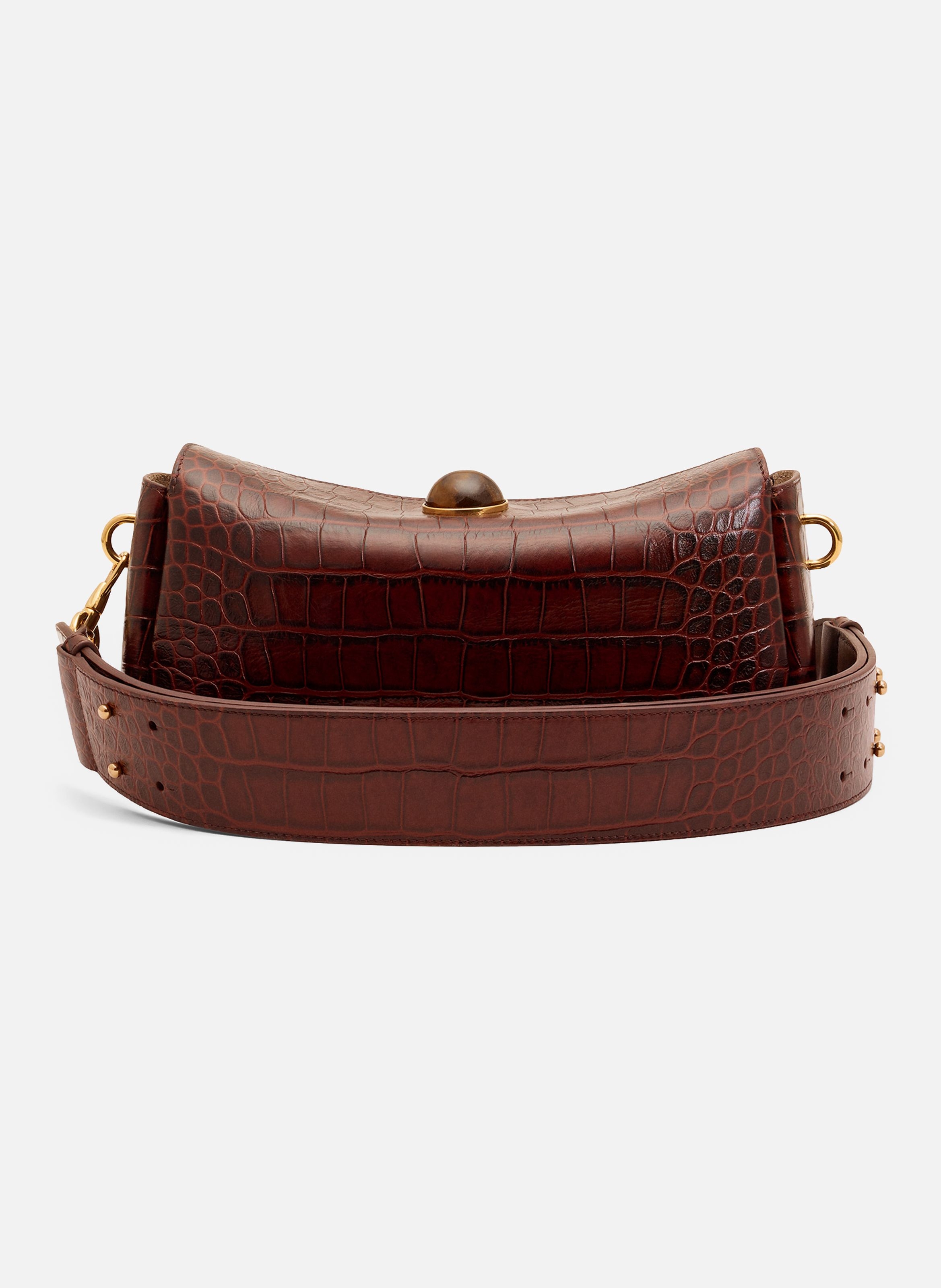Sac carrousel unisexe en cuir de veau embossé crocodile AMI PARIS Marron