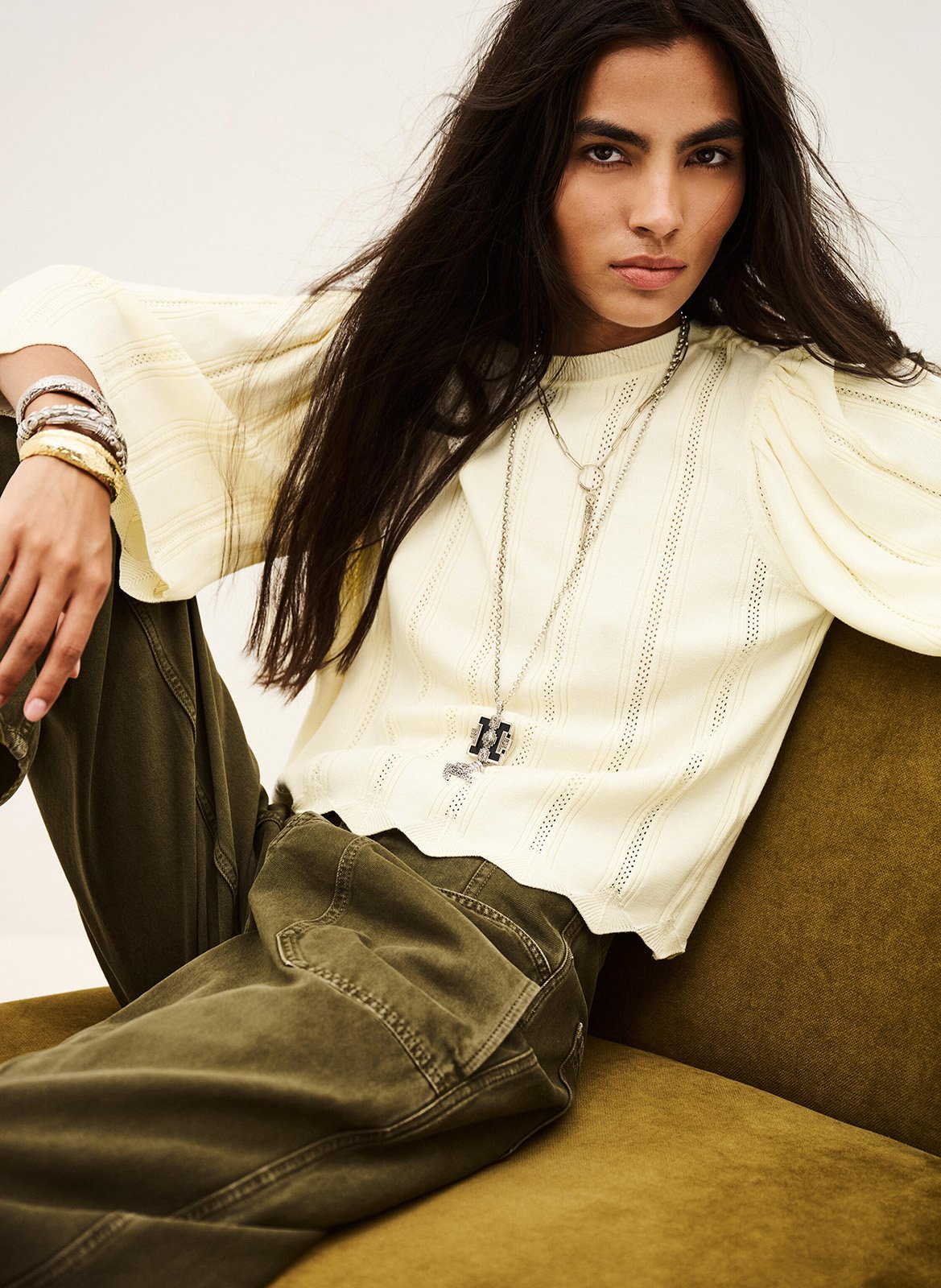 Top met 3/4-mouwen in ajourbreisel Soren BA&SH Beige