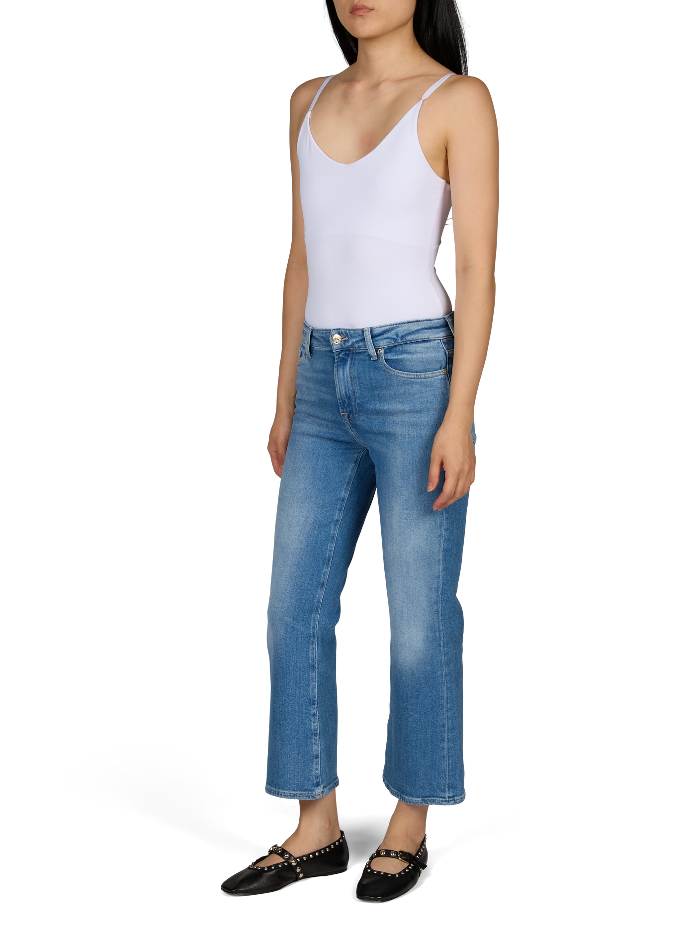 Cropped cotton blend jeans 7 FOR ALL MANKIND Blue