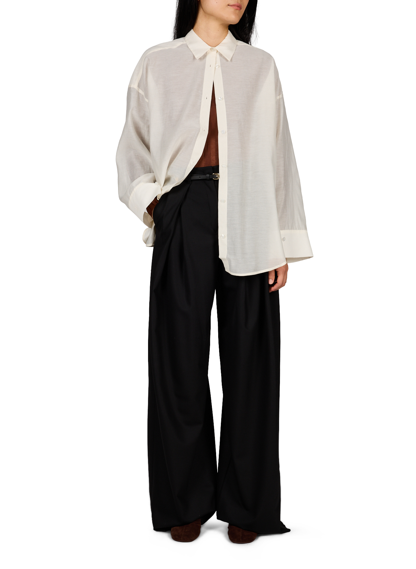 High-waisted wide-leg pants in blended wool MAX MARA STUDIO Black