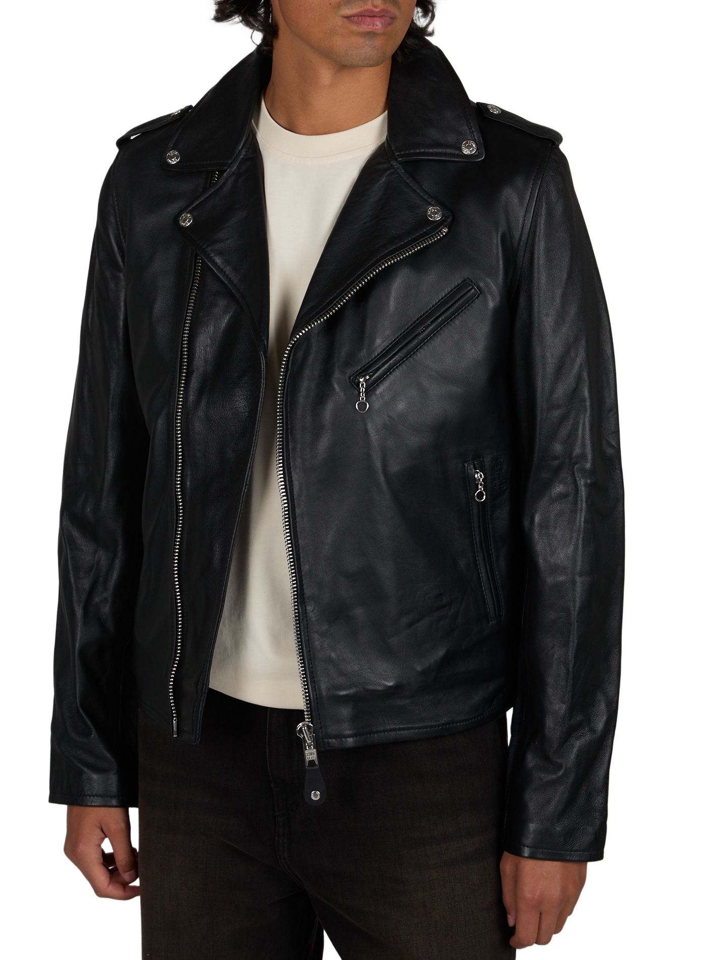 Blouson droit en cuir SCHOTT Noir