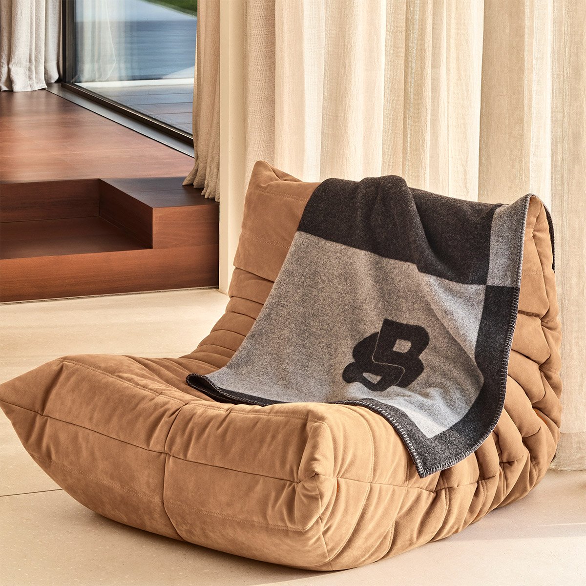 Plaid en laine, signature BOSS HOME Gris