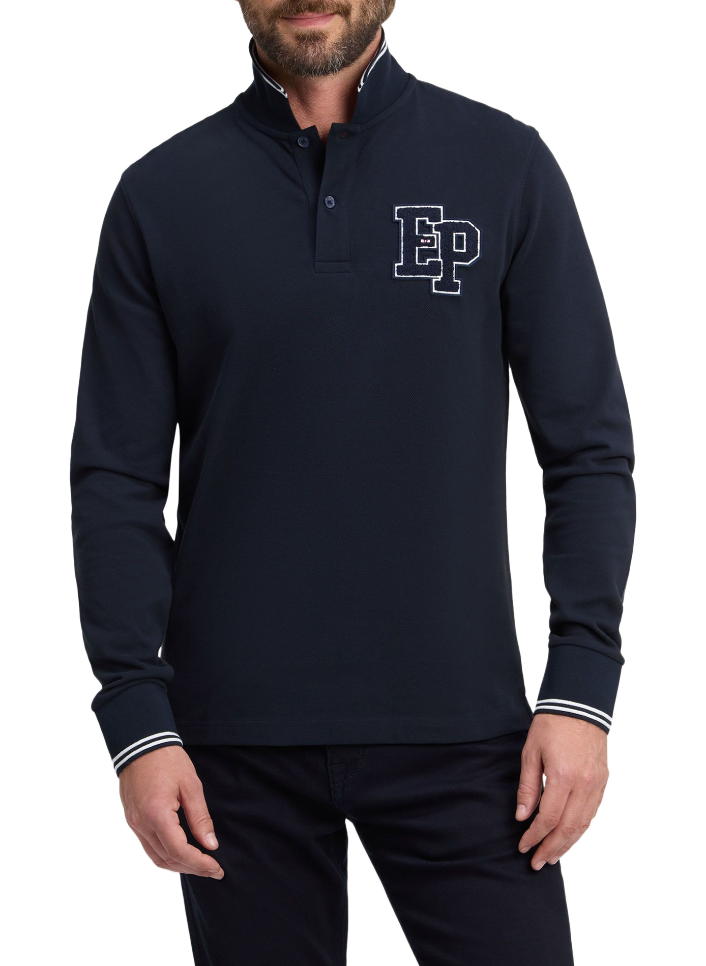 Polo manches longues en coton EDEN PARK Blue