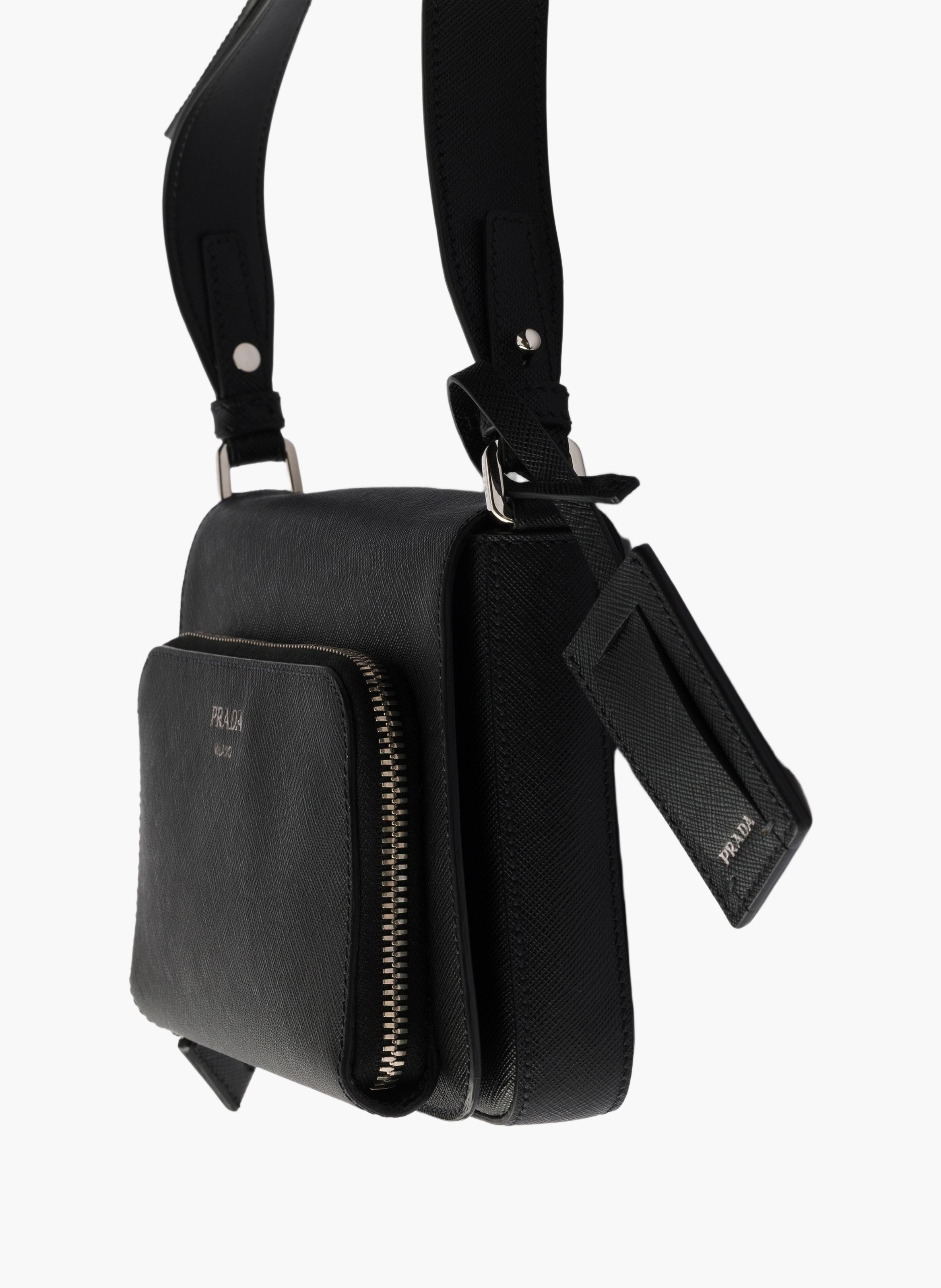 Sac porté épaule en cuir saffiano PRADA Noir
