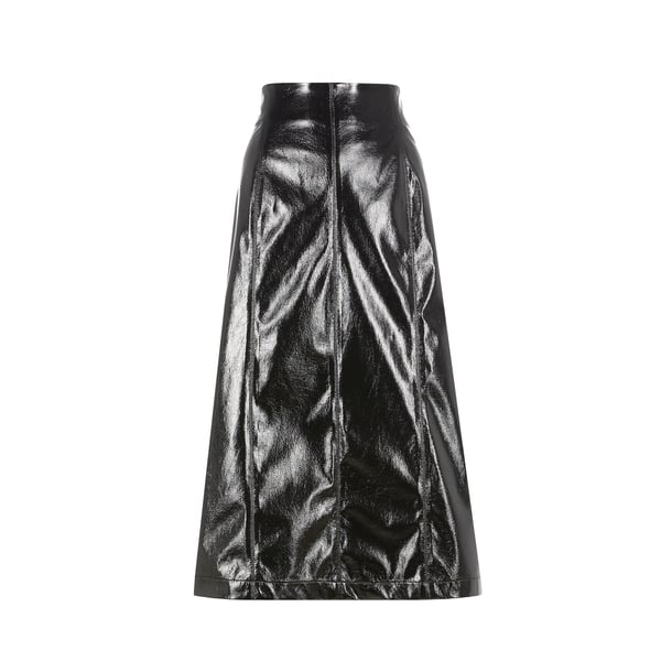 Saison Flared Vinyl Midi Skirt In Black