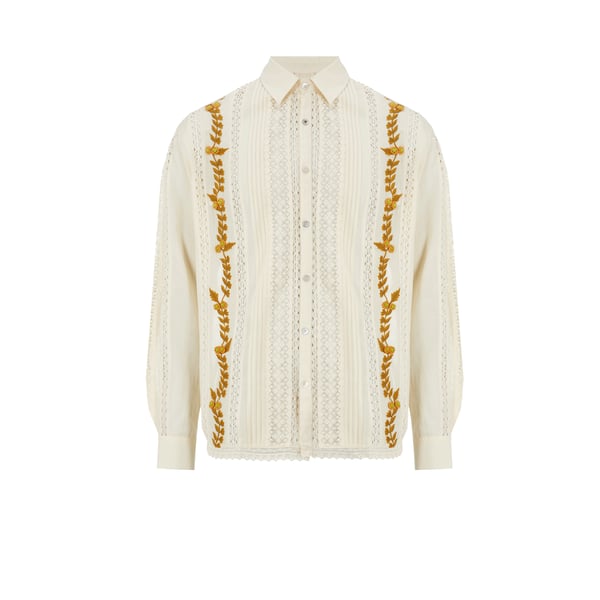 Chemise brodée en coton et viscose