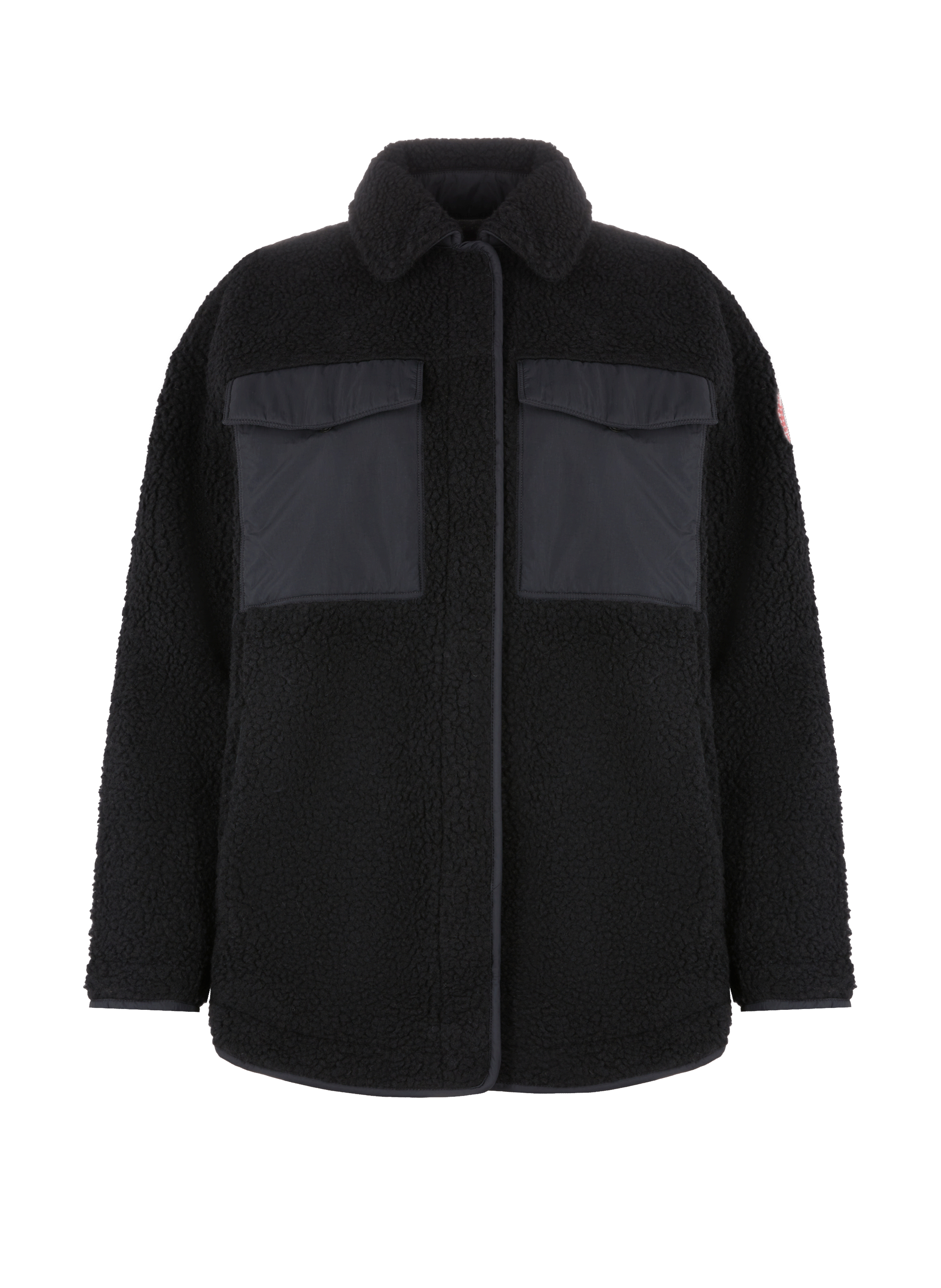 Aspect fausse fourrureCoupe large Col classiqueFermeture à boutons Poches plaquées sur poitrine