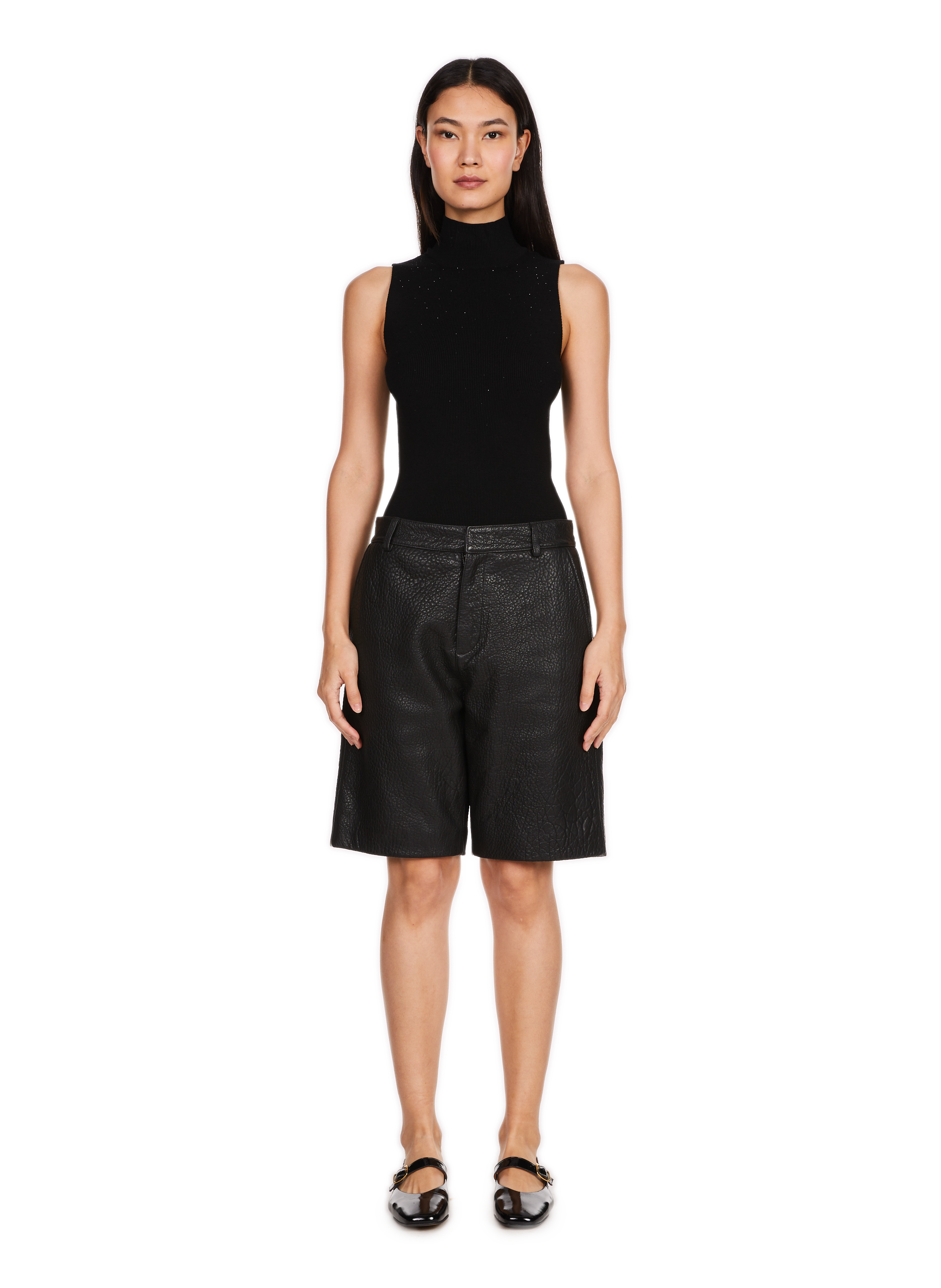 Sleeveless straight fit top with rhinestones SAISON 1865 Black