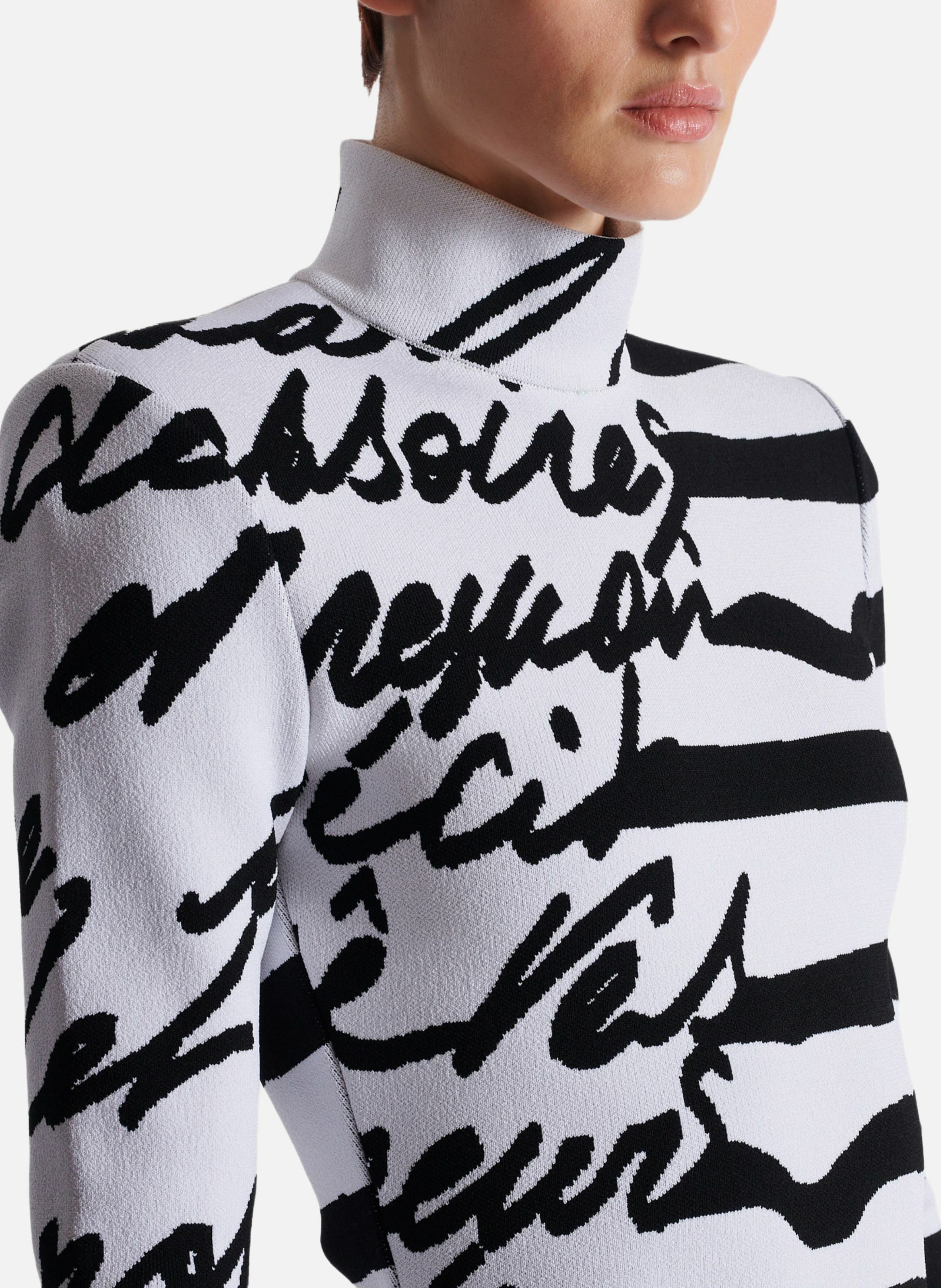 Robe en maille jacquard « lettre d'amour » marinière BALMAIN Blanc