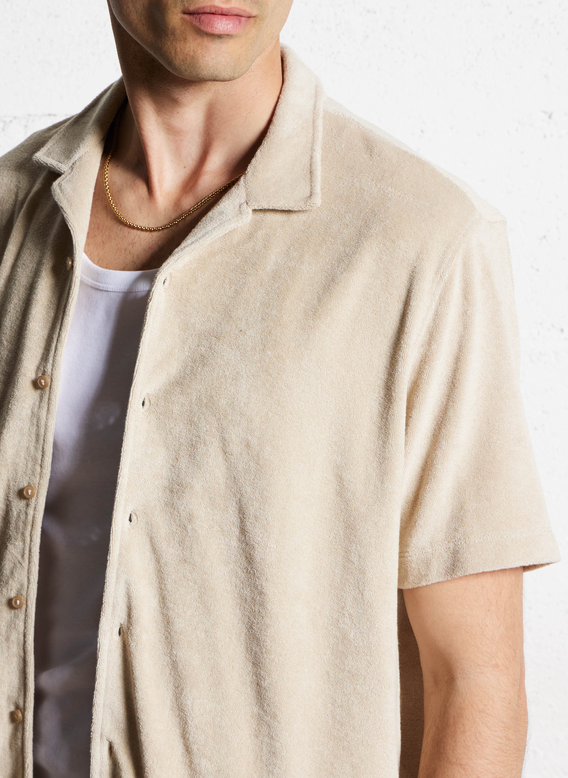 Chemise droite en coton mélangé IKKS Beige