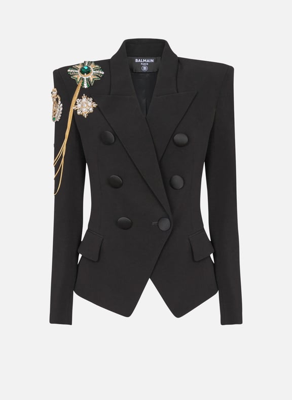 Veste 6boutons en crêpe à patchs brodés Noir by BALMAIN BALMAIN Veste 6boutons en crêpe à patchs brodés Noir