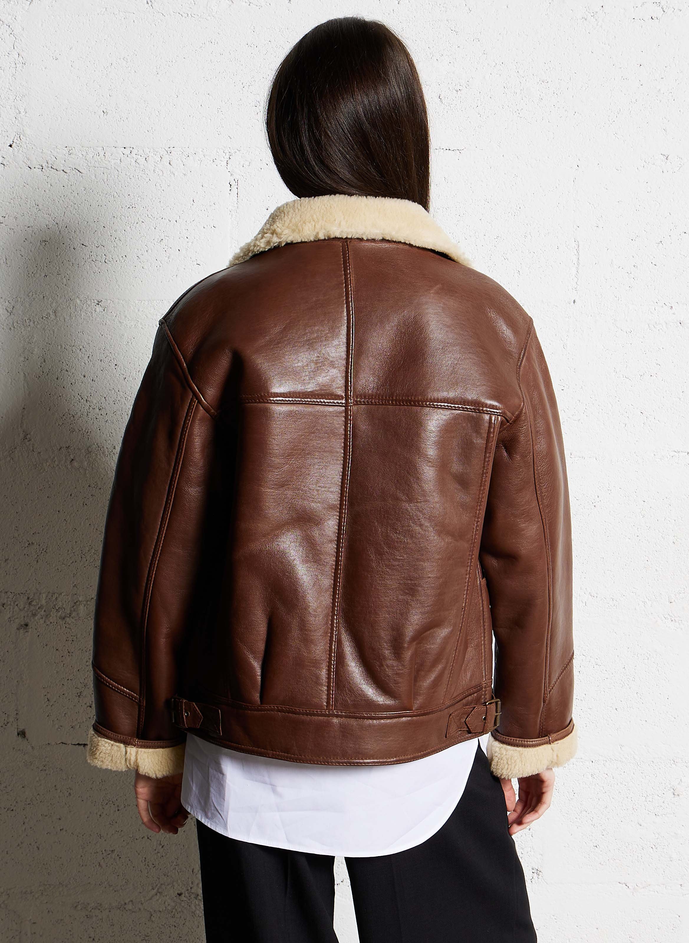 Veste droite en cuir folio MAISON 123 Marron