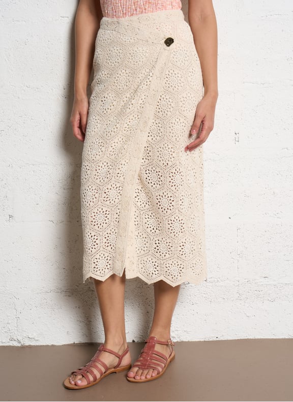 Jupe midi portefeuille en crochet gaelle Blanc by BA&SH BA&SH Jupe midi portefeuille en crochet gaelle Blanc