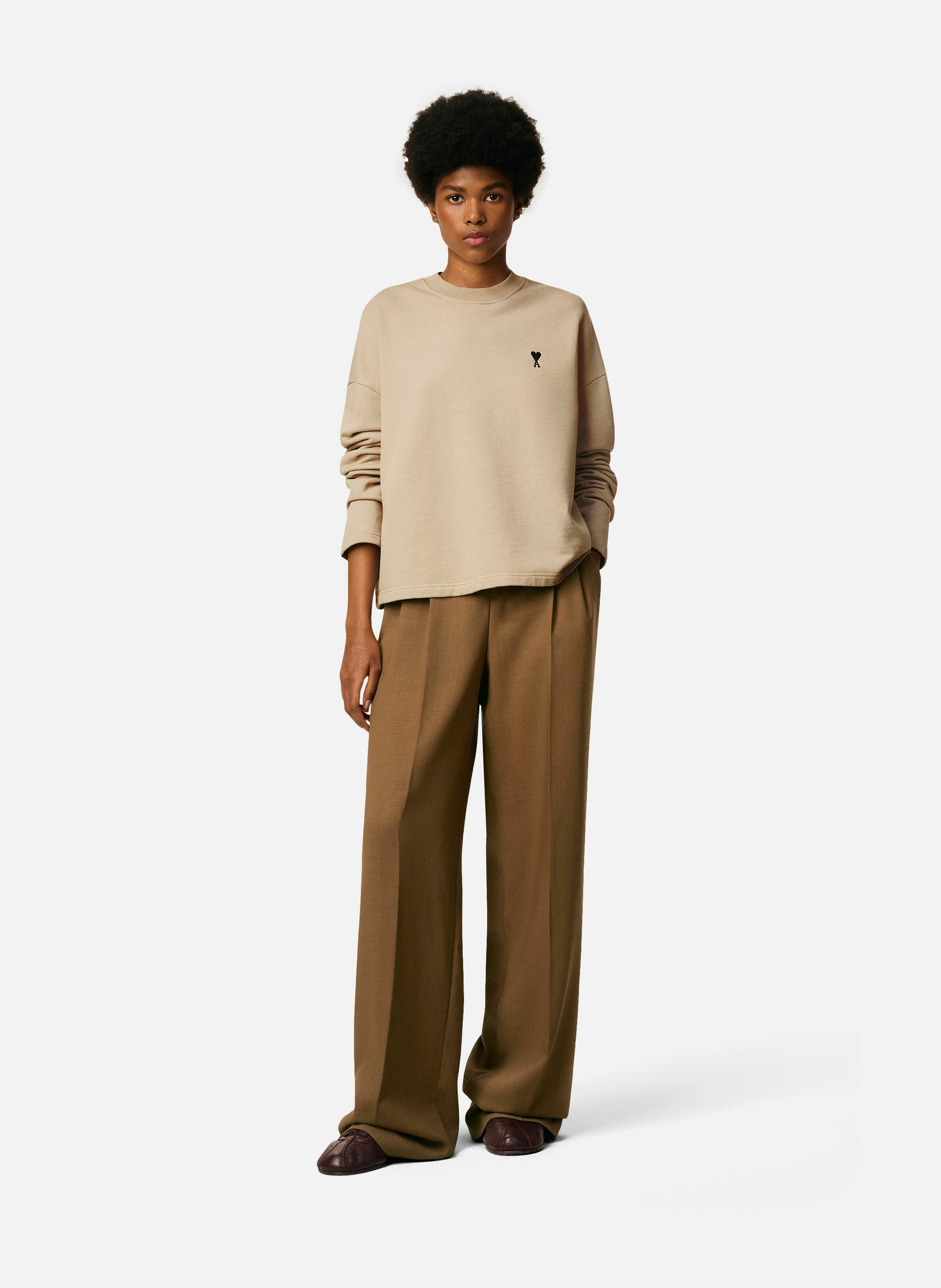 Sweatshirt ami de coeur contrasté en coton AMI PARIS Beige