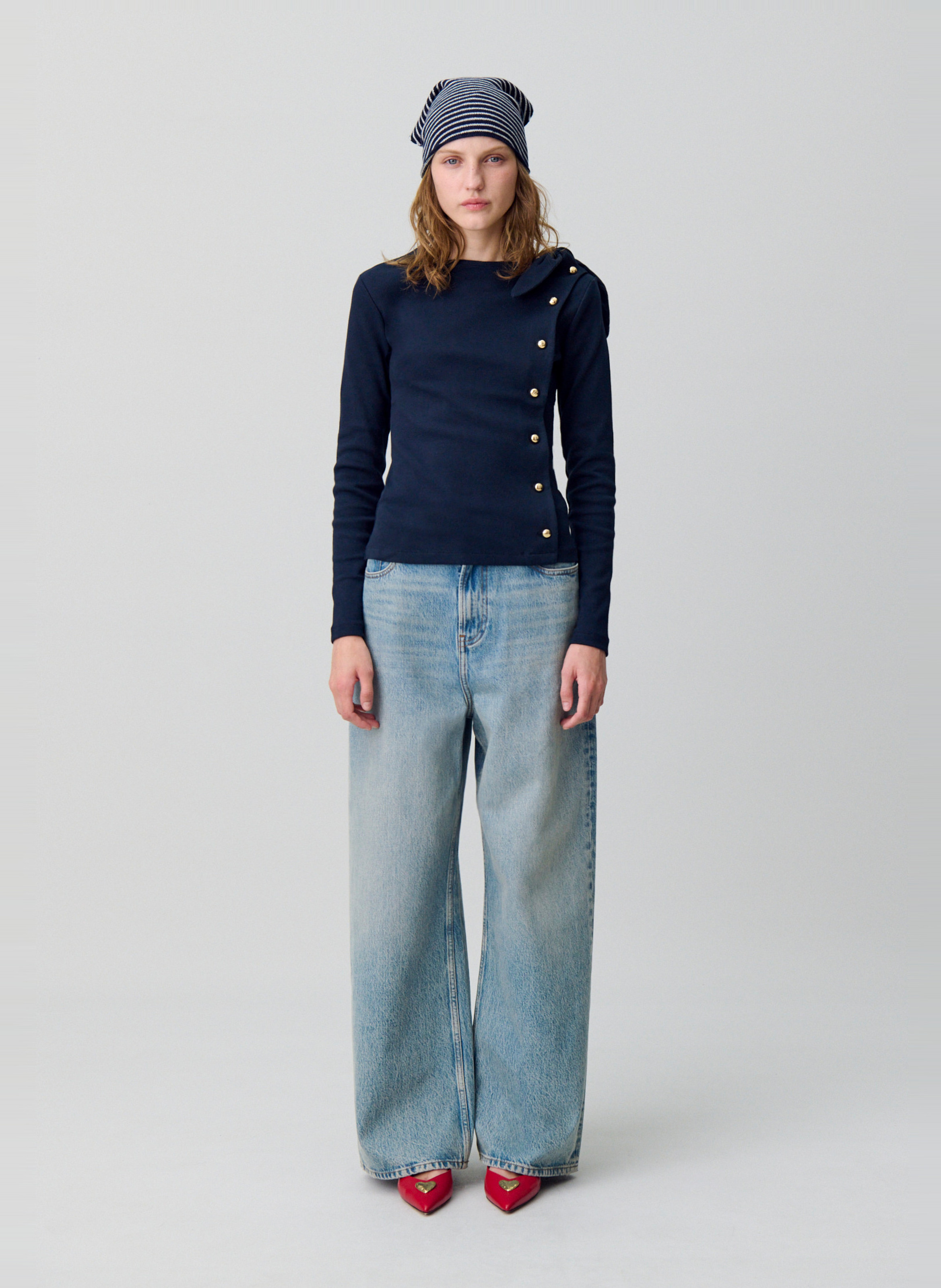 Pull en coton mélangé col rond timy CLAUDIE PIERLOT Bleu