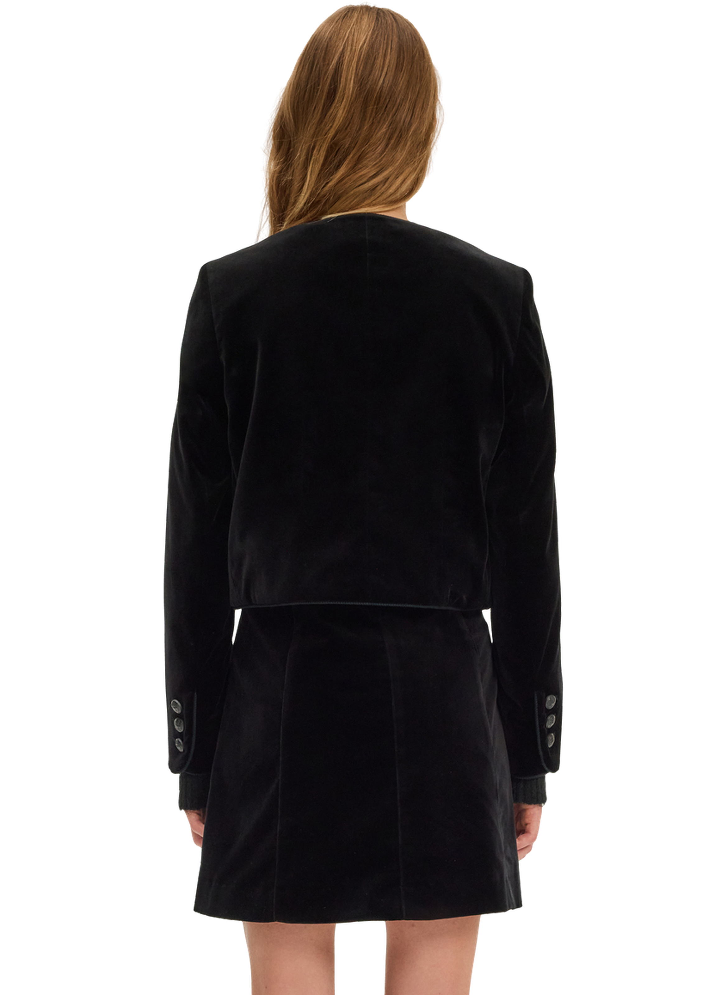 Veste courte sans col en velours  - noa PABLO Noir