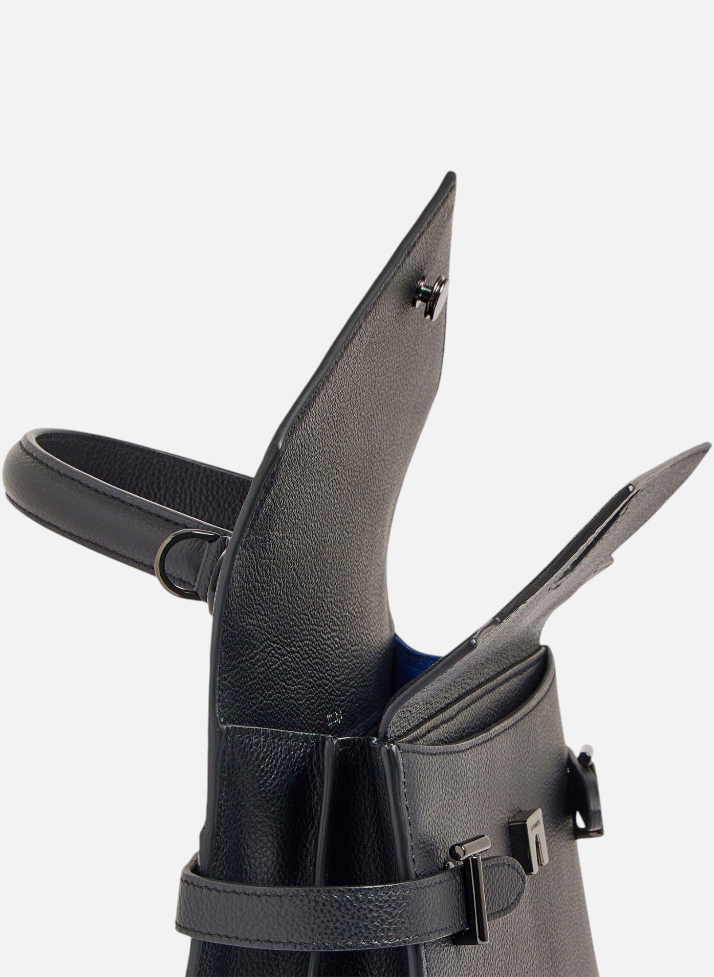 Sac à main double rabat moyen modèle Emilie en cuir grainé LE TANNEUR Noir