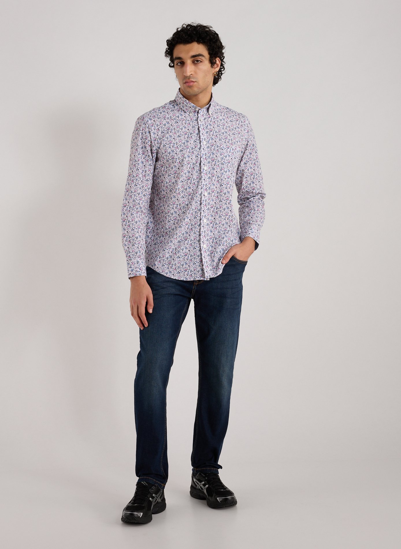 Floral shirt with American collar in cotton EDEN PARK Blue