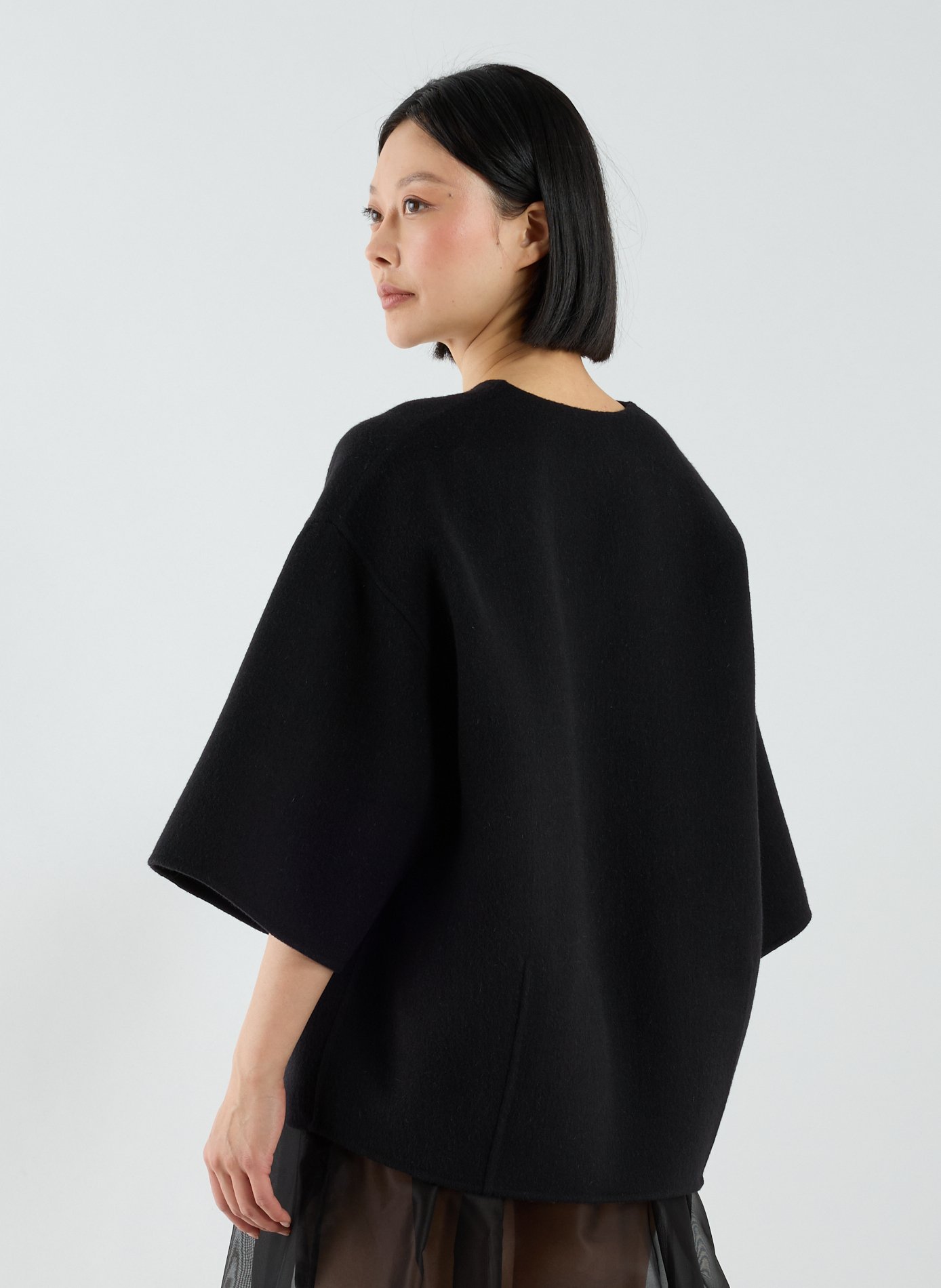 Pull col V en laine vierge et angora TIBI Noir