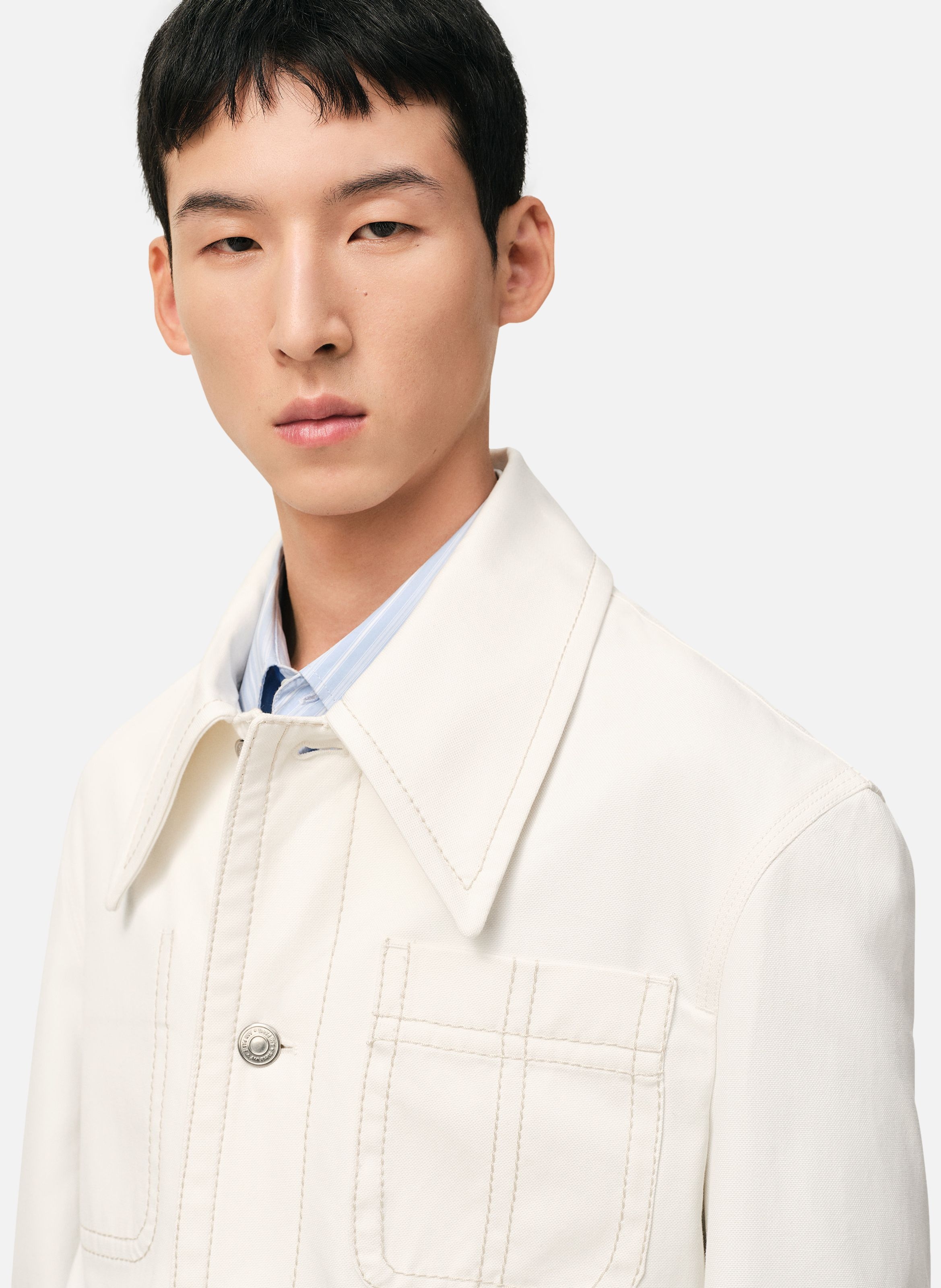 Veste worker boutonnée unisexe en coton AMI PARIS Blanc