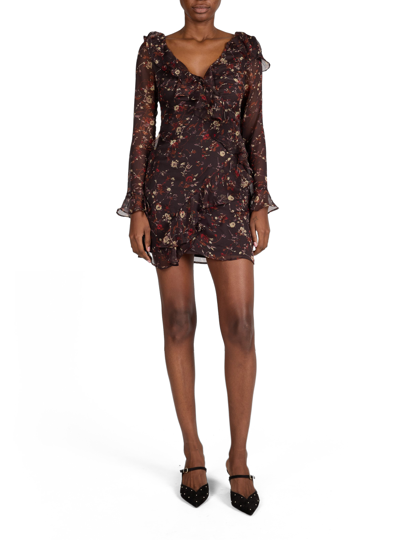 Short printed dress with ruffles Tsflora TOPSHOP Black