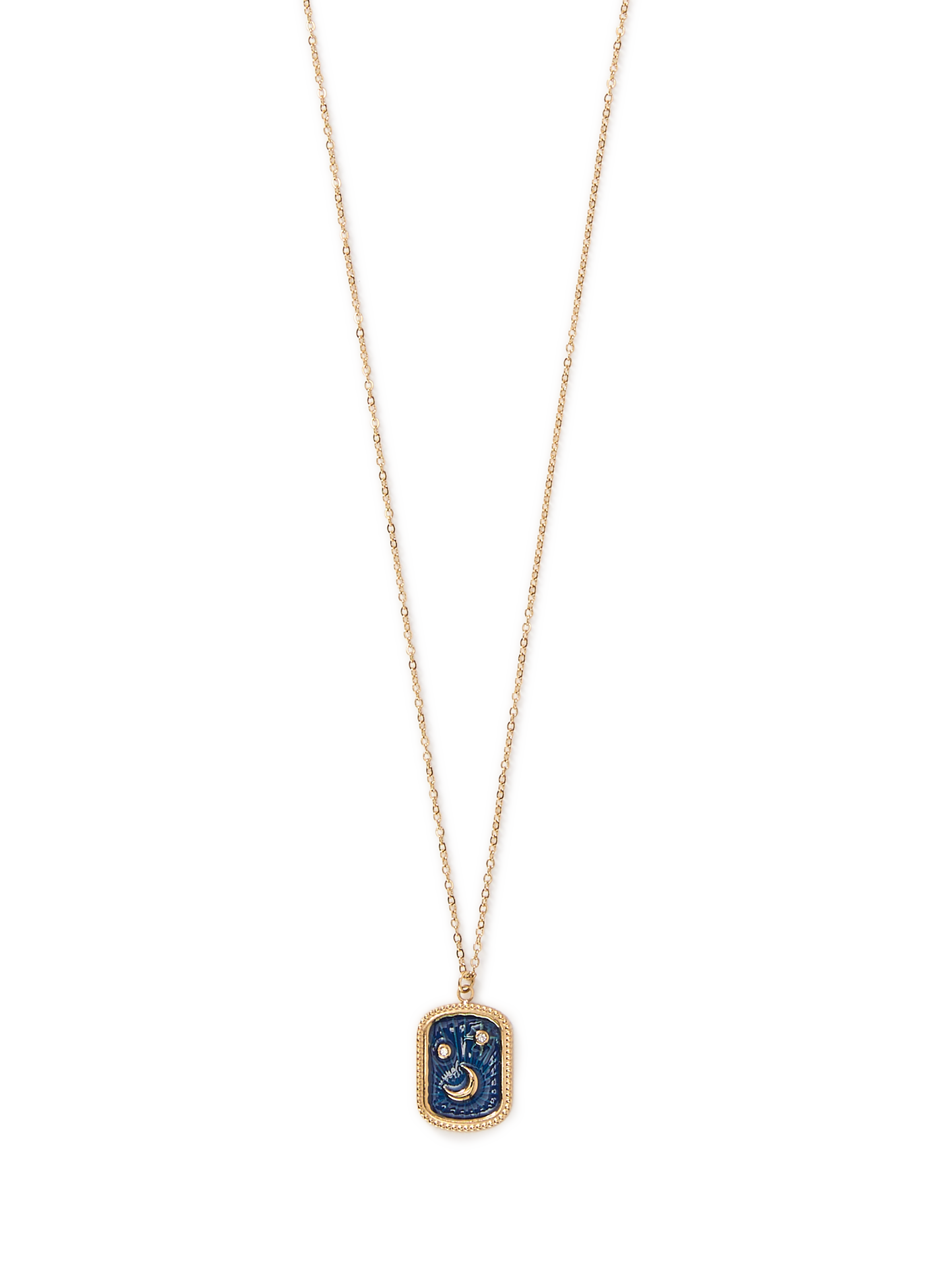 Collier pendentif plaque lune et étoiles AU PRINTEMPS PARIS Bleu
