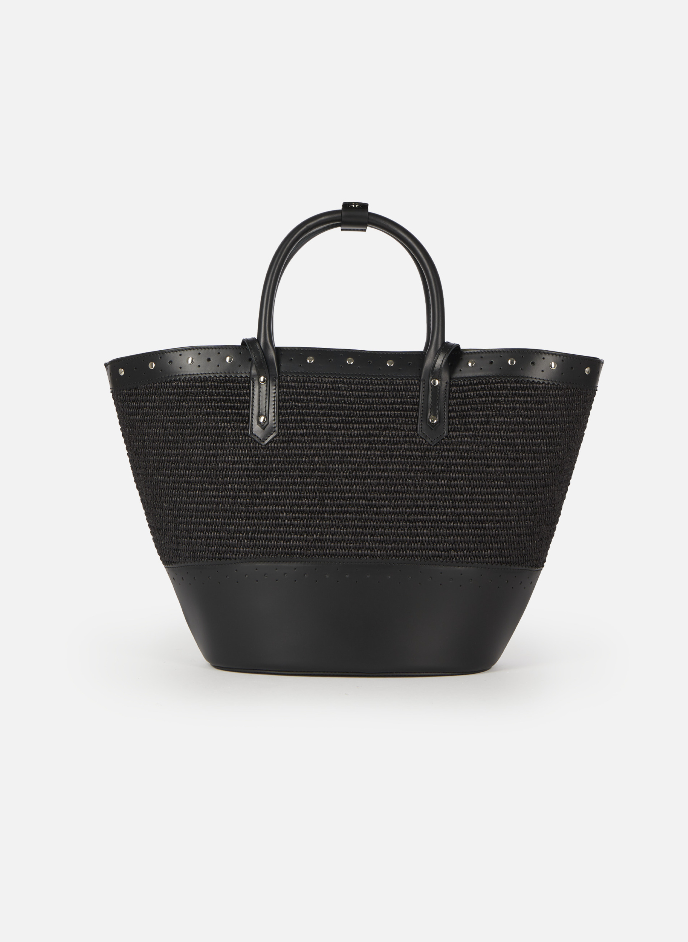 Sac cabas en cuir et raphia THE KOOPLES Noir