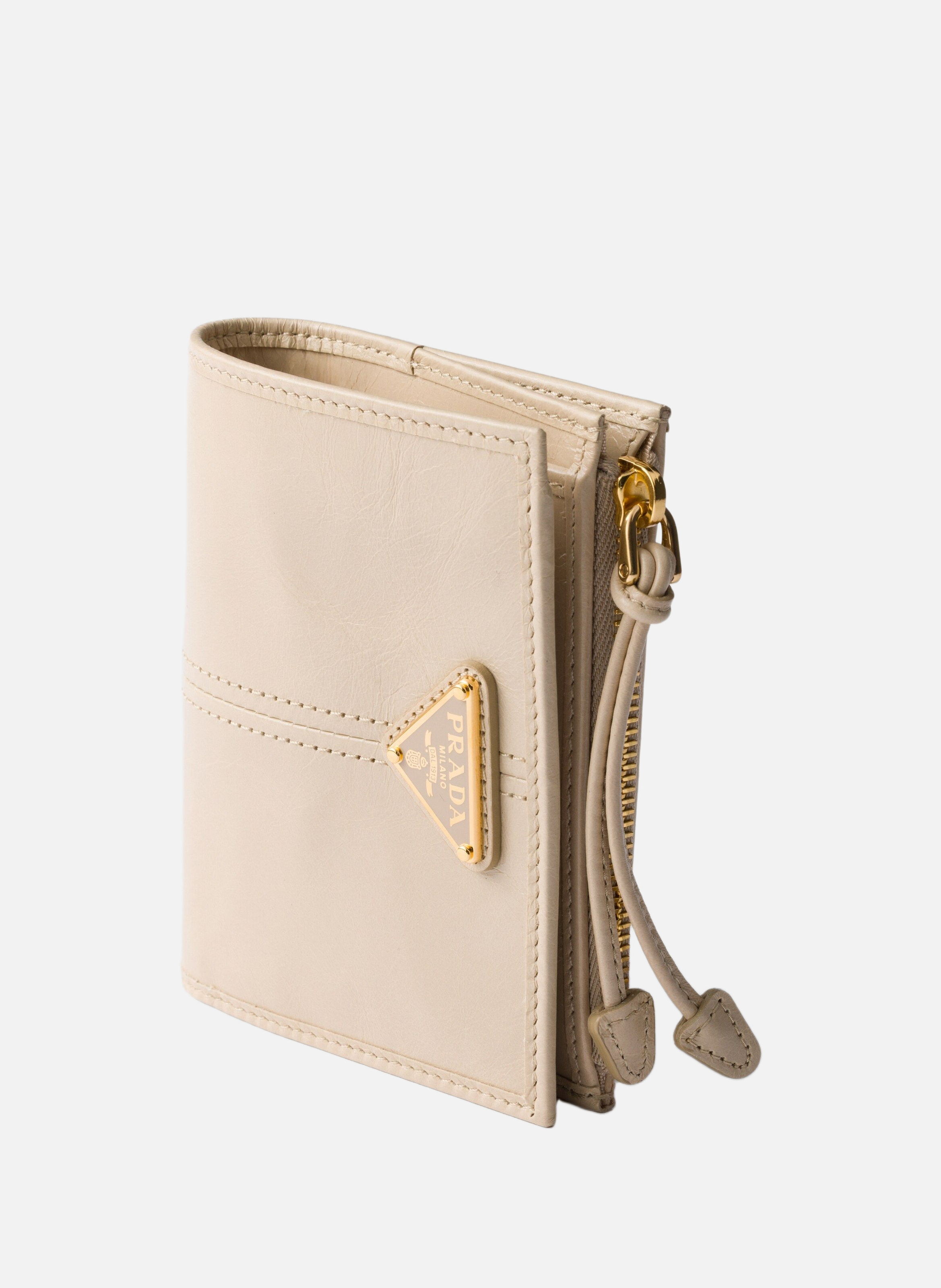 Petit portefeuille en cuir PRADA Beige