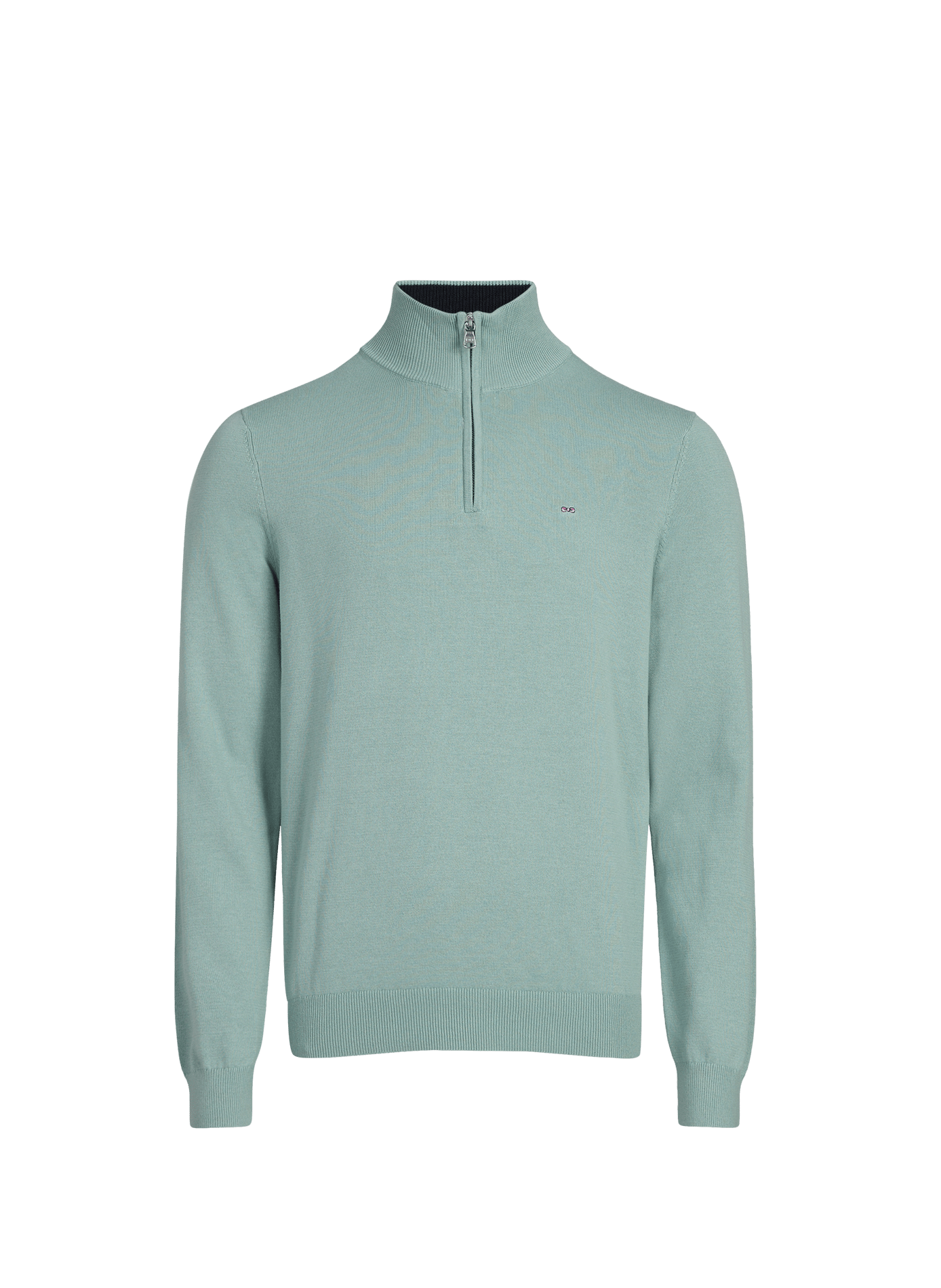 Straight neck high collar cotton sweater  Vert