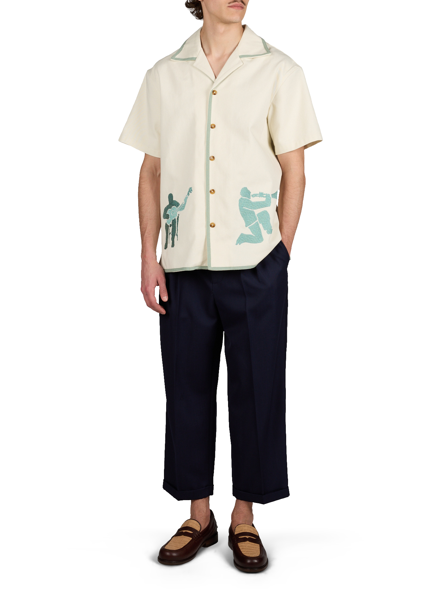 Straight embroidered cotton shirt DROLE DE MONSIEUR Beige