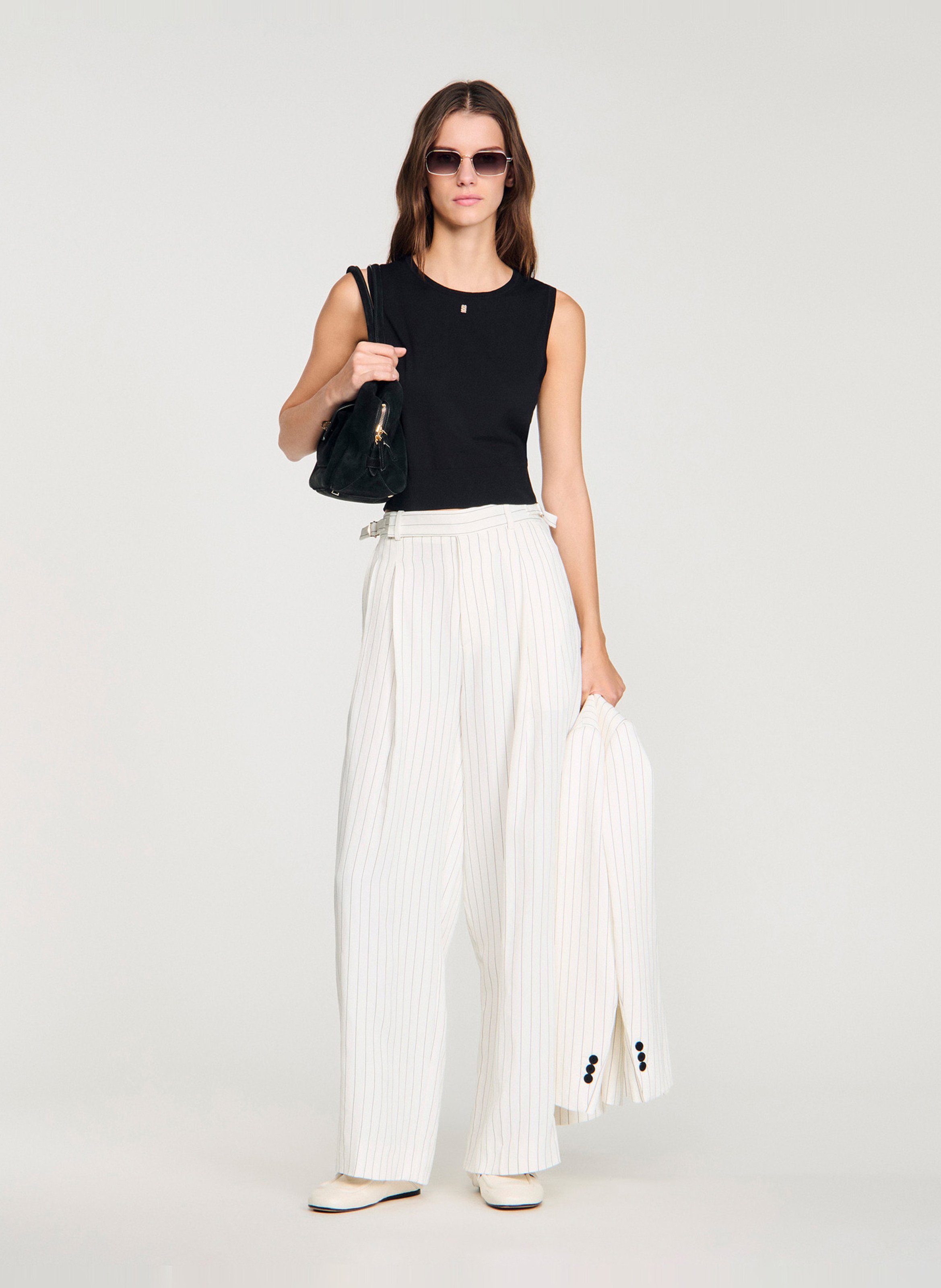 Pantalon large à rayures SANDRO Blanc