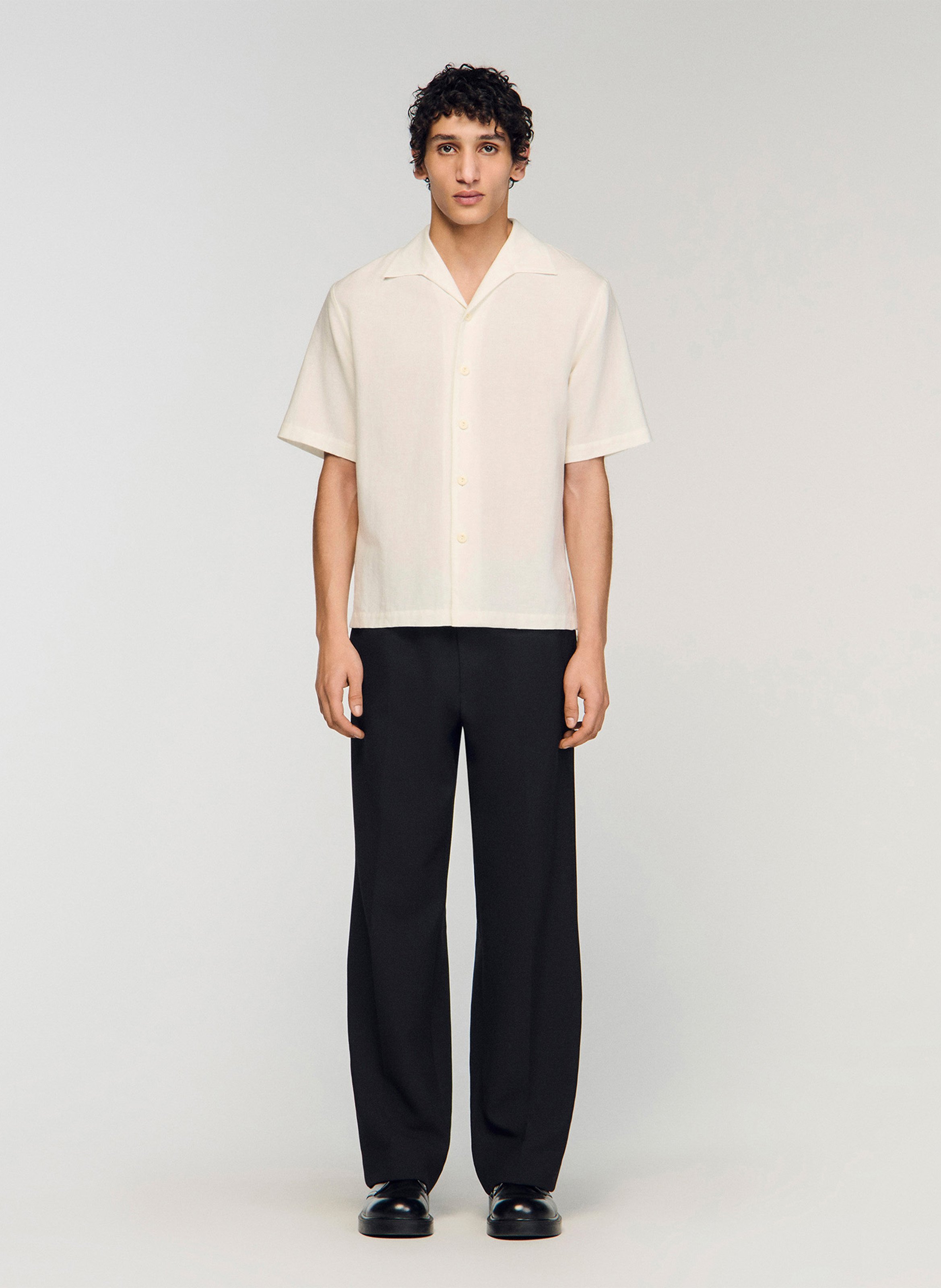 Chemise col classique en coton mélangé Beige