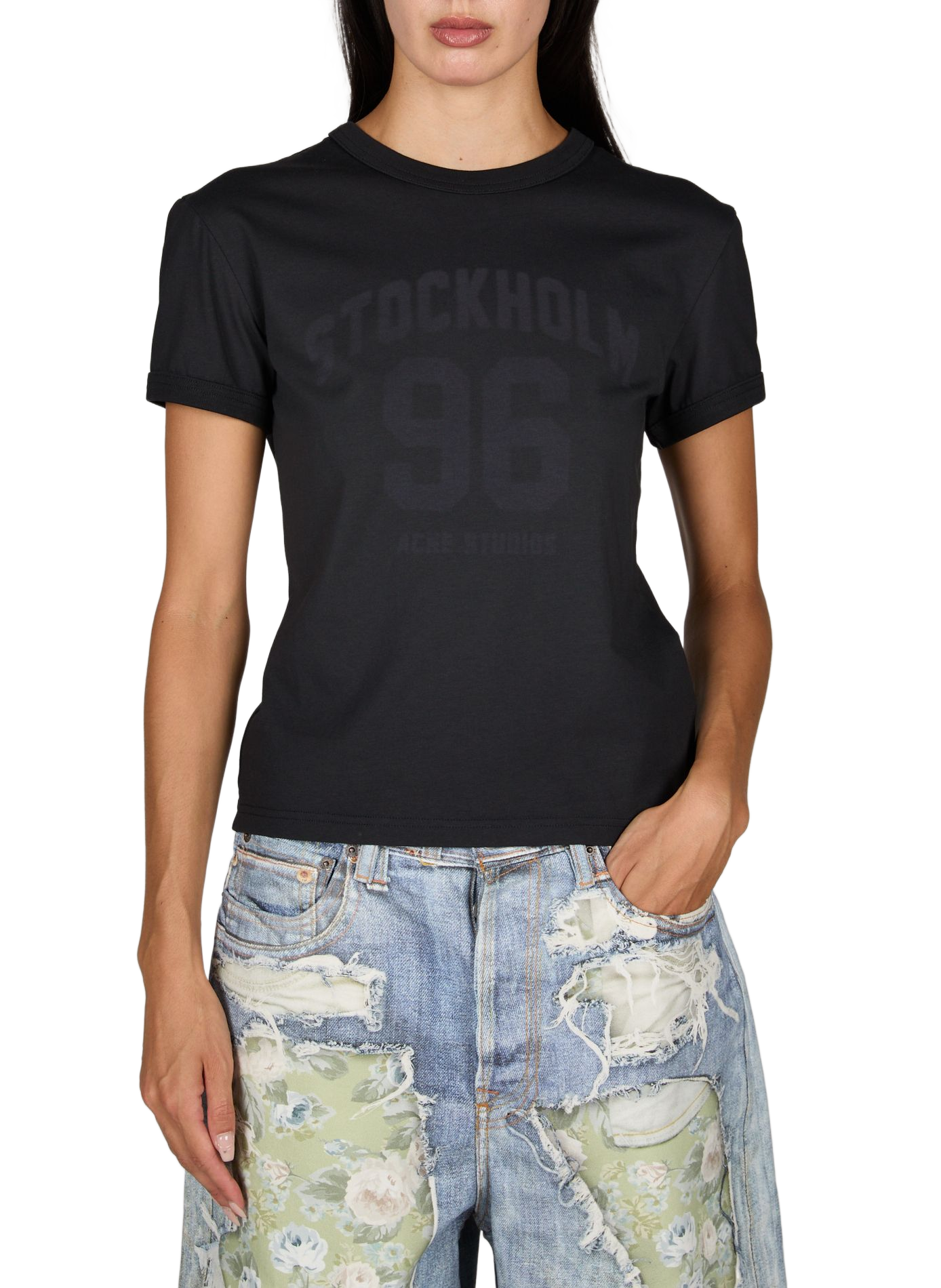 Maglietta con logo stampato in cotone ACNE STUDIOS Nero